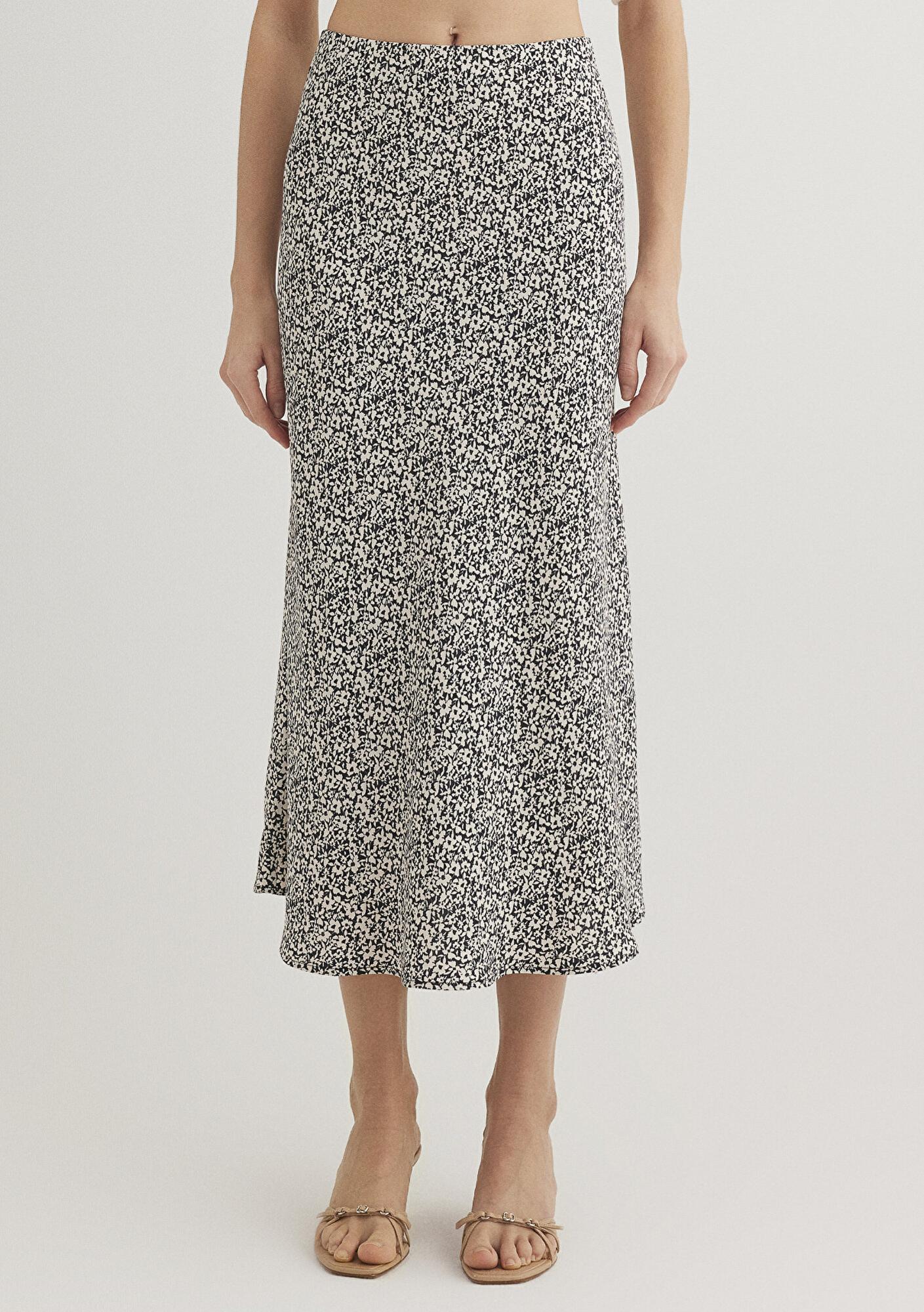 Mavi Baskılı Bej Midi Etek 1310583-89851