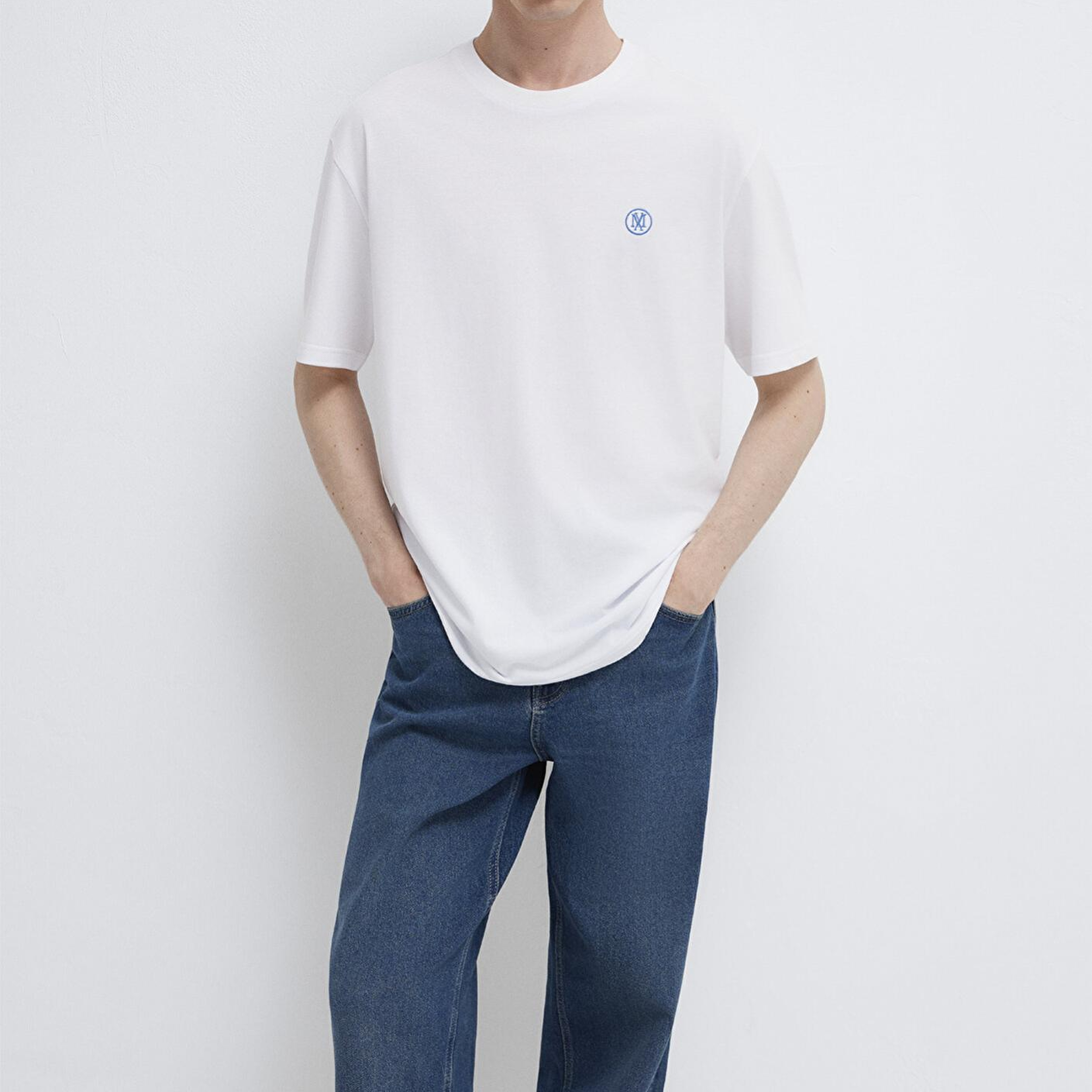 Mavi 2li Mavi Mühür Logo Nakışlı Erkek Tişört Loose Fit / Bol Rahat Kesim 0612545-620