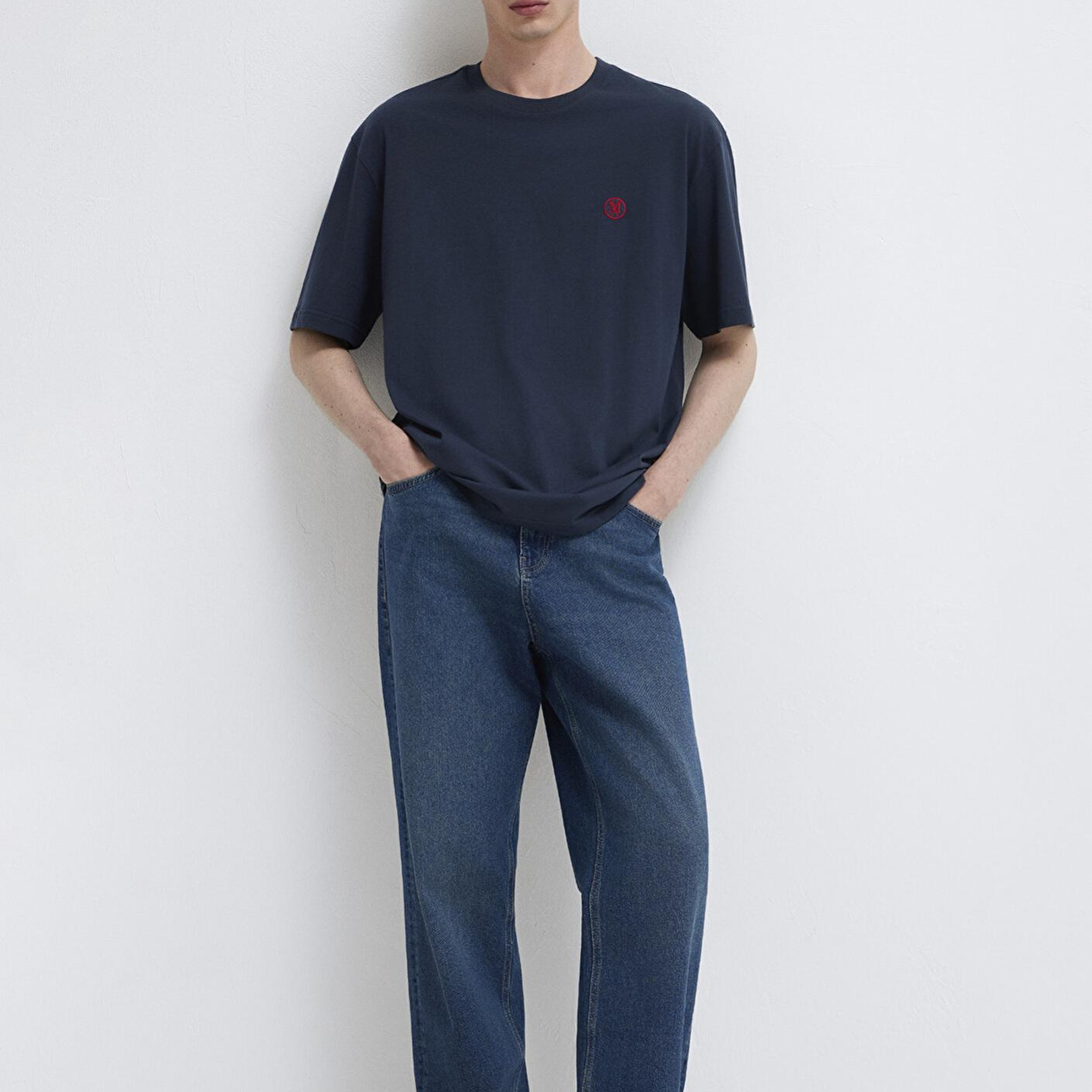 Mavi 2li Mavi Mühür Logo Nakışlı Erkek Tişört Loose Fit / Bol Rahat Kesim 0612545-620