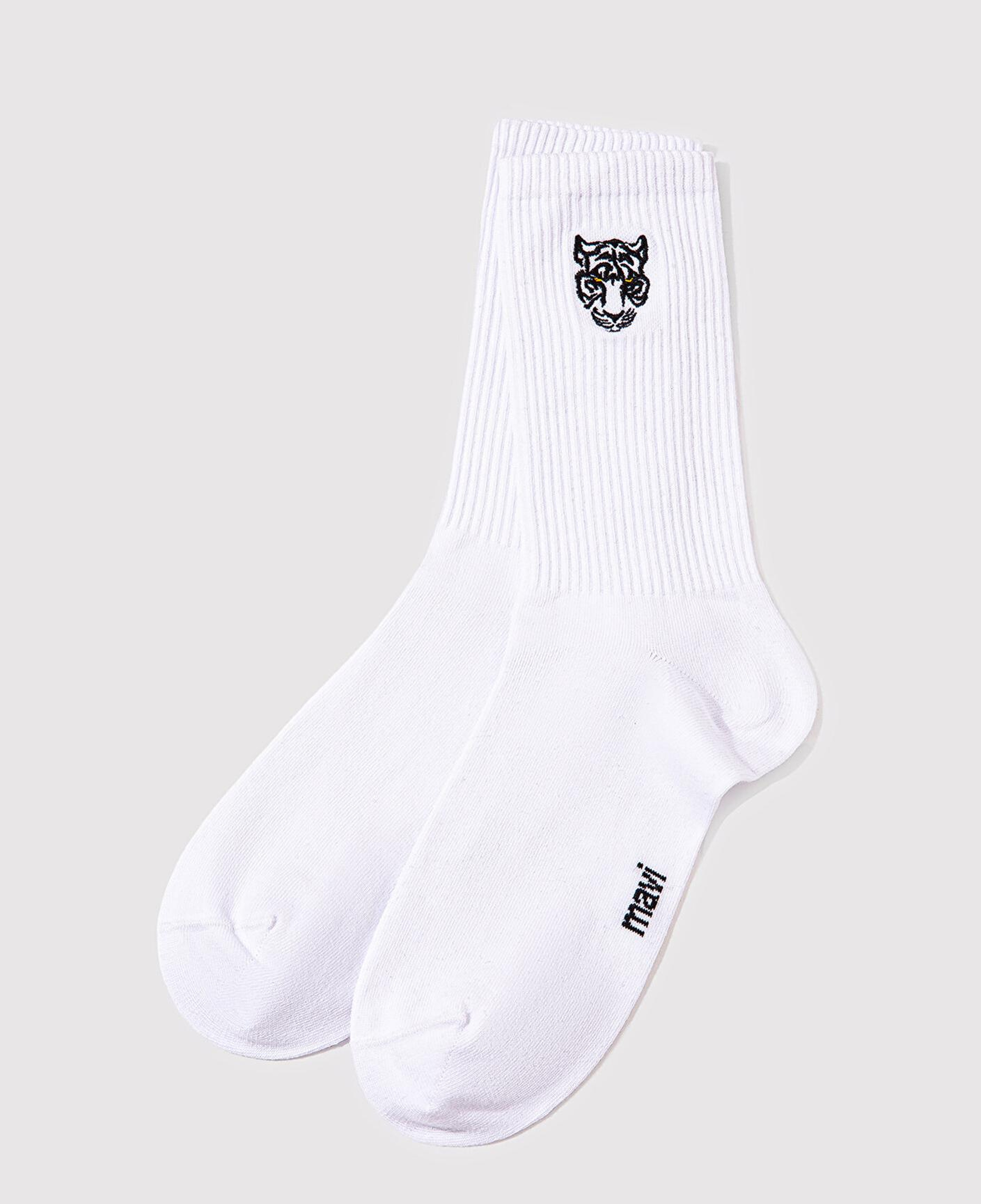 Mavi Kaplan İşlemeli Beyaz Soket Çorap 0911744-620