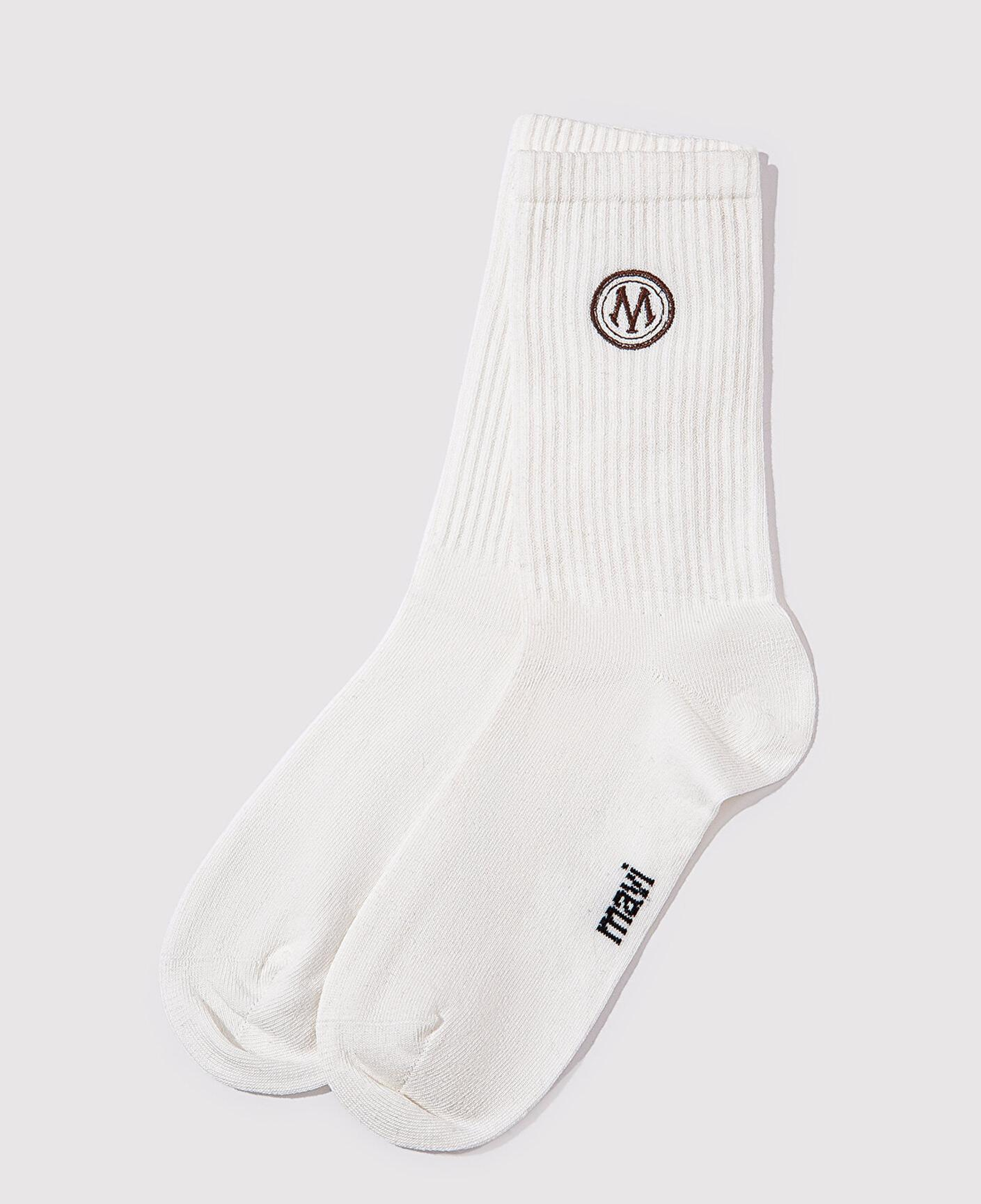 Mavi Mühür Logo Baskılı Ekru Soket Çorap 0911756-30701