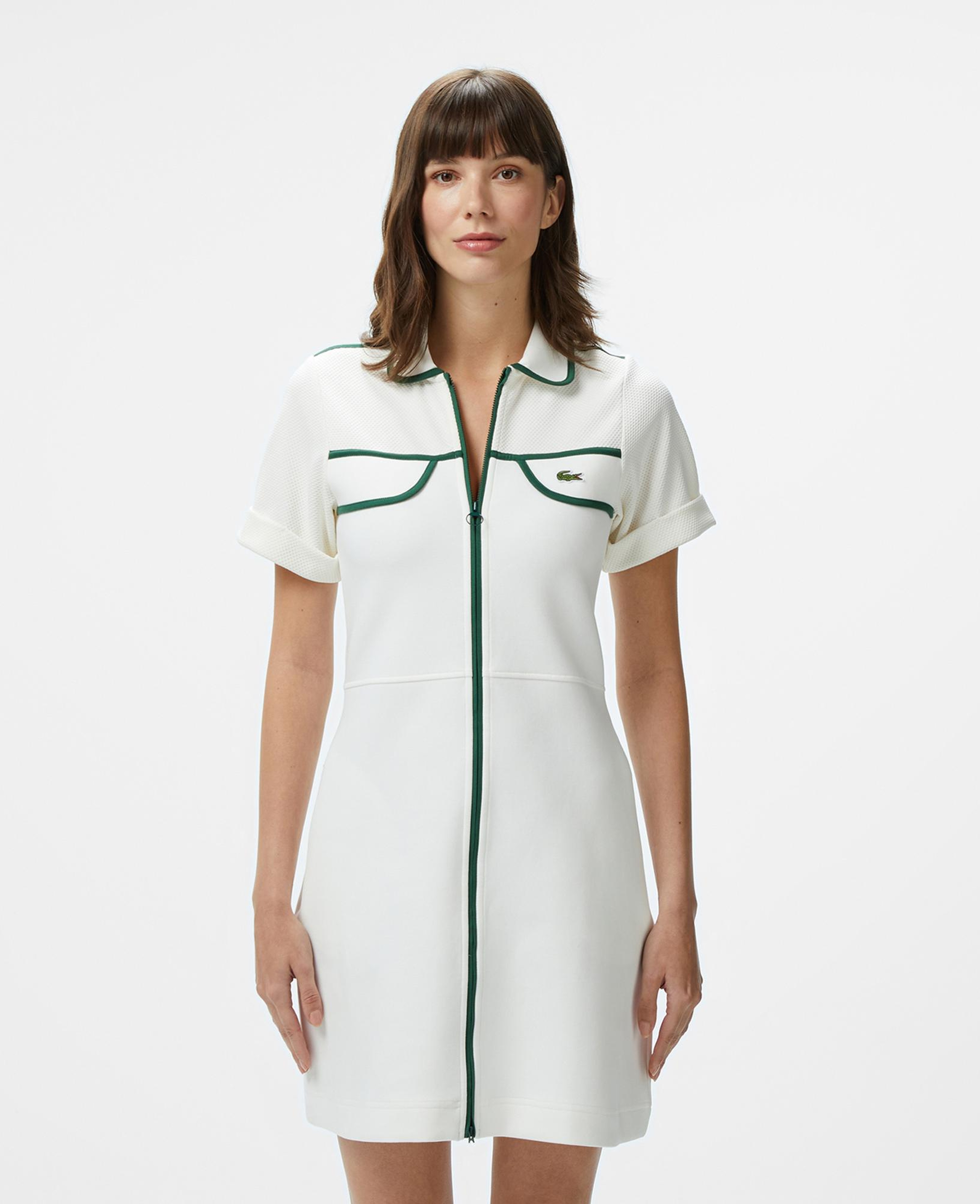 Lacoste Kadın Classic Fit Kısa Kollu Polo Yaka Renk Bloklu Beyaz Elbise