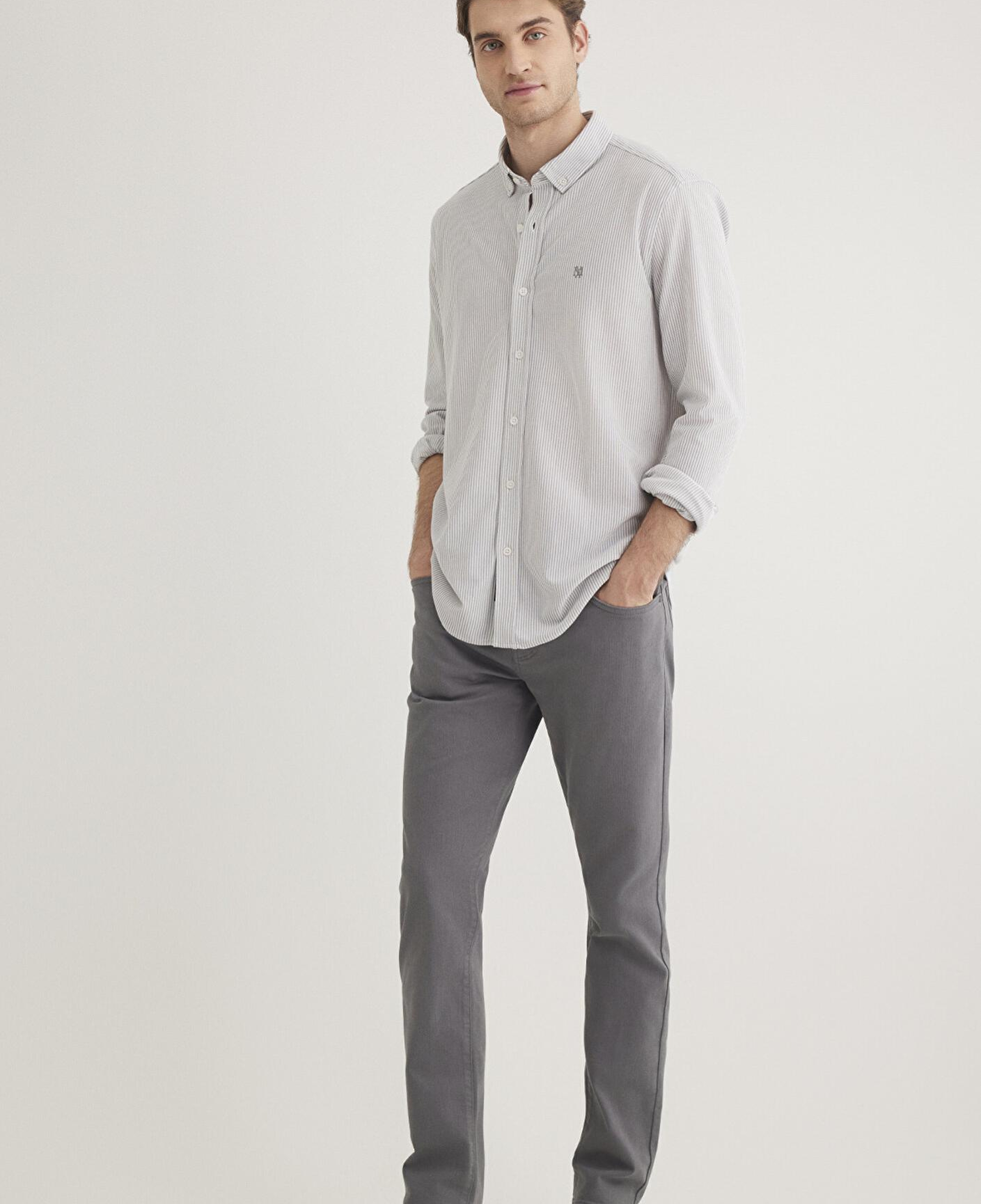 Mavi Çizgili Gri Gömlek Slim Fit / Dar Kesim 0211402-82577