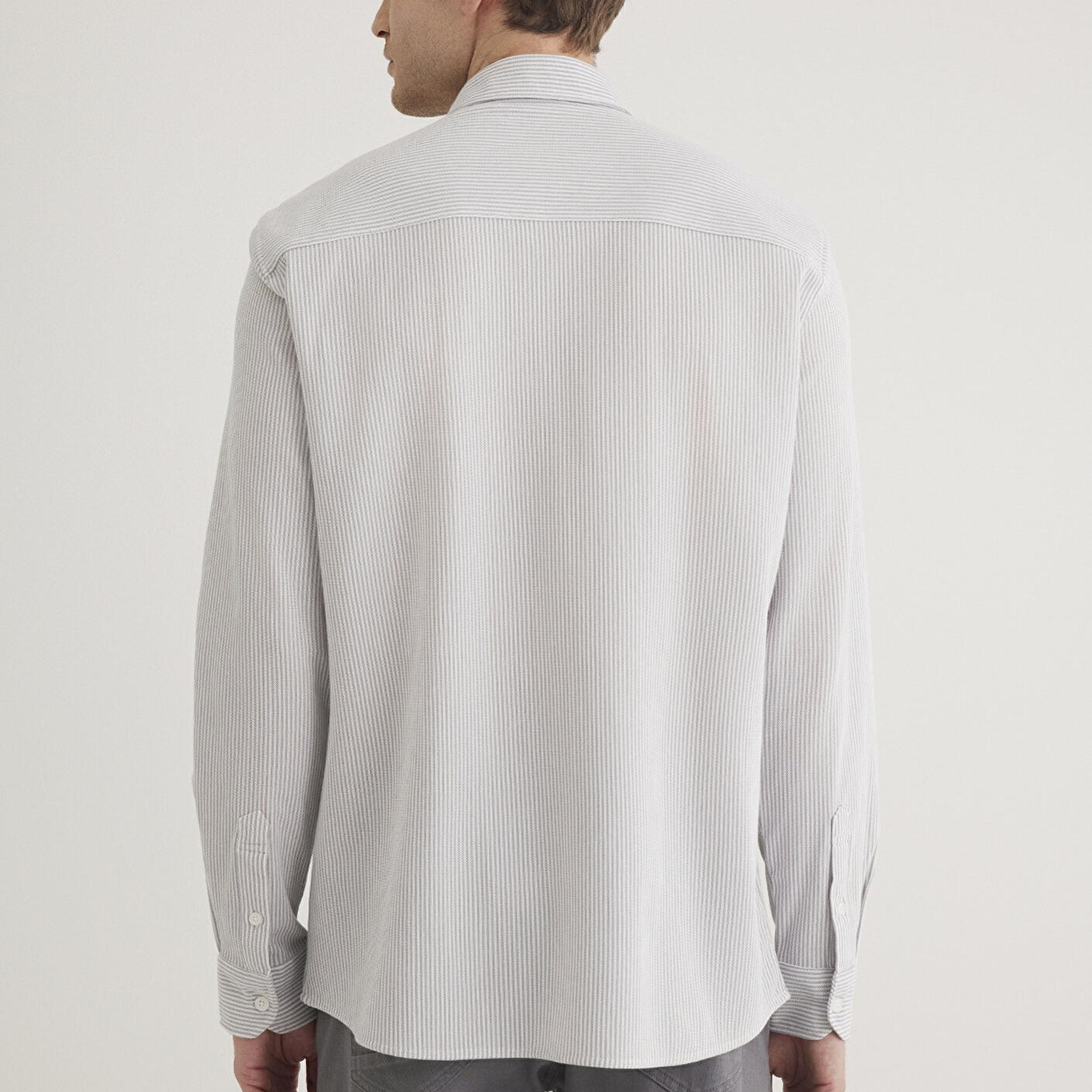 Mavi Çizgili Gri Gömlek Slim Fit / Dar Kesim 0211402-82577