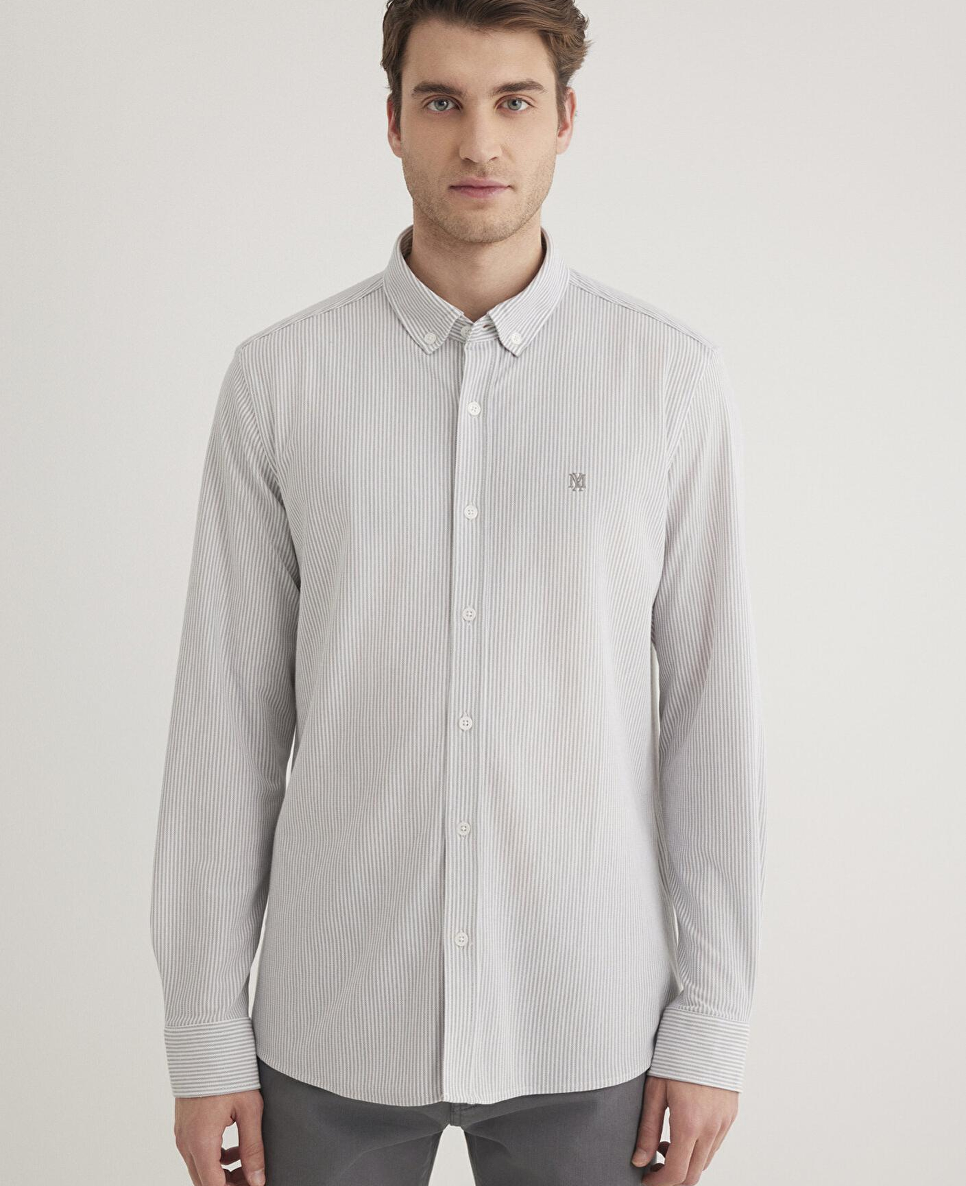 Mavi Çizgili Gri Gömlek Slim Fit / Dar Kesim 0211402-82577