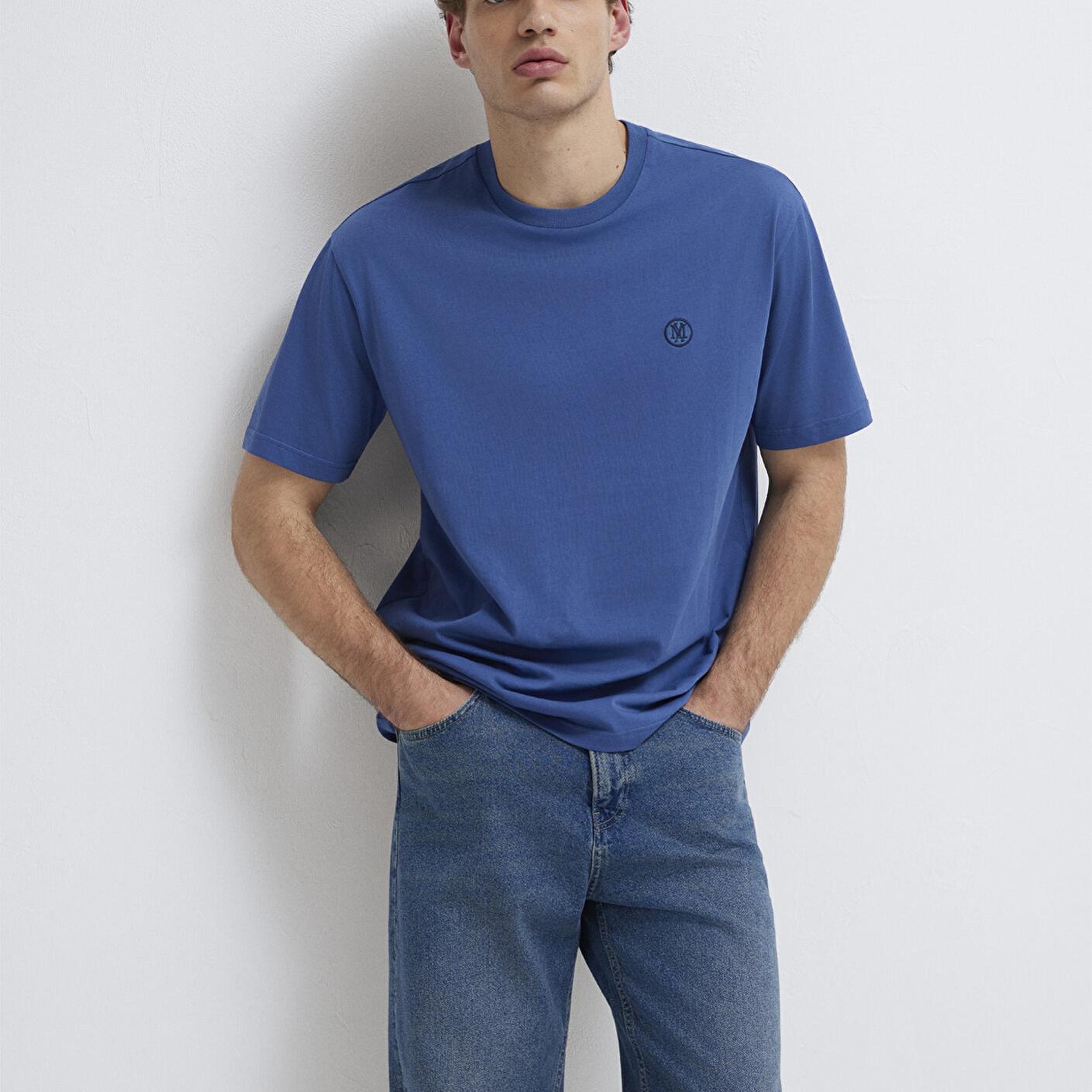 Mavi Mavi Logo İşlemeli Mavi Basic Tişört Loose Fit / Bol Rahat Kesim 067074-70719