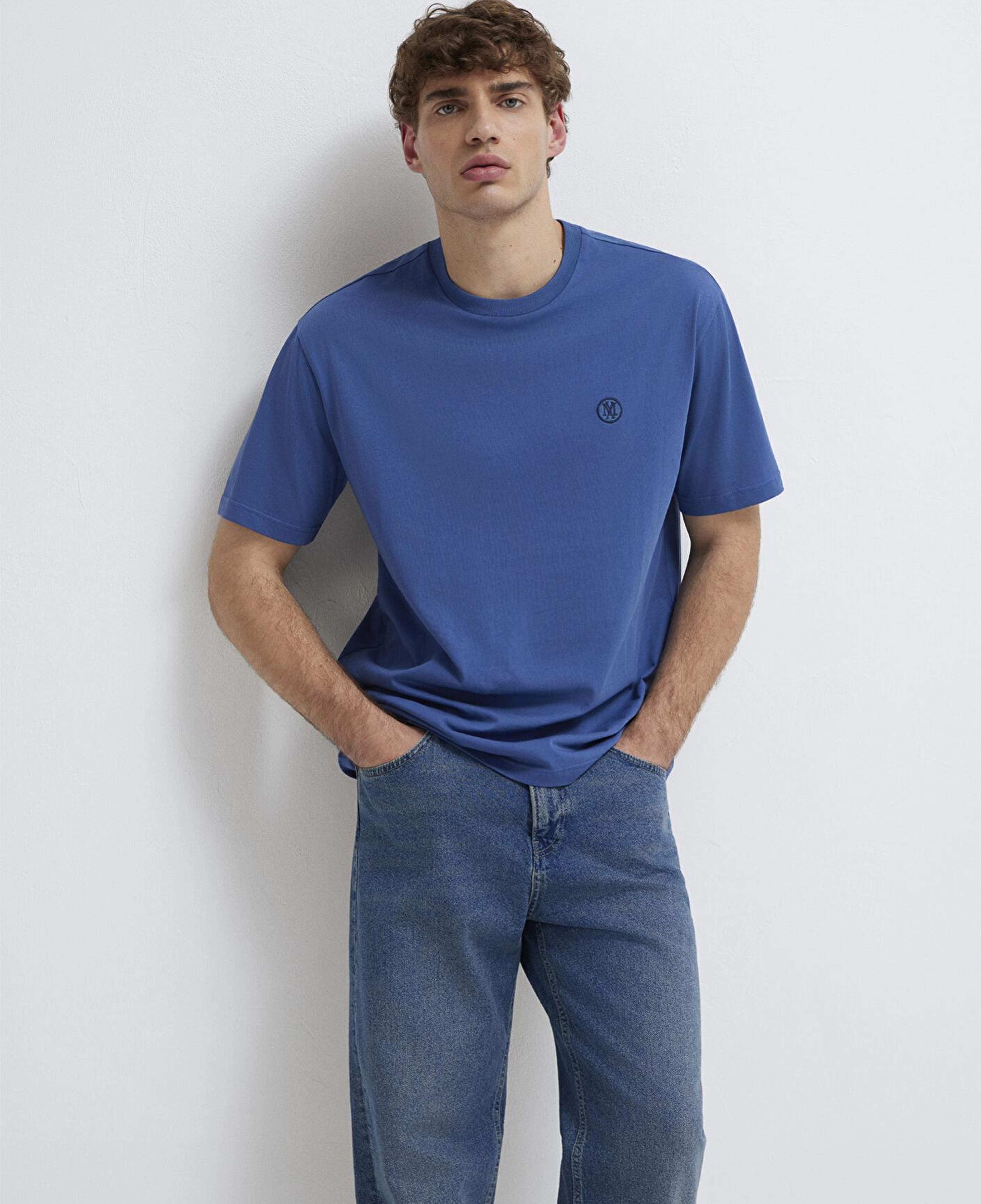 Mavi Mavi Logo İşlemeli Mavi Basic Tişört Loose Fit / Bol Rahat Kesim 067074-70719
