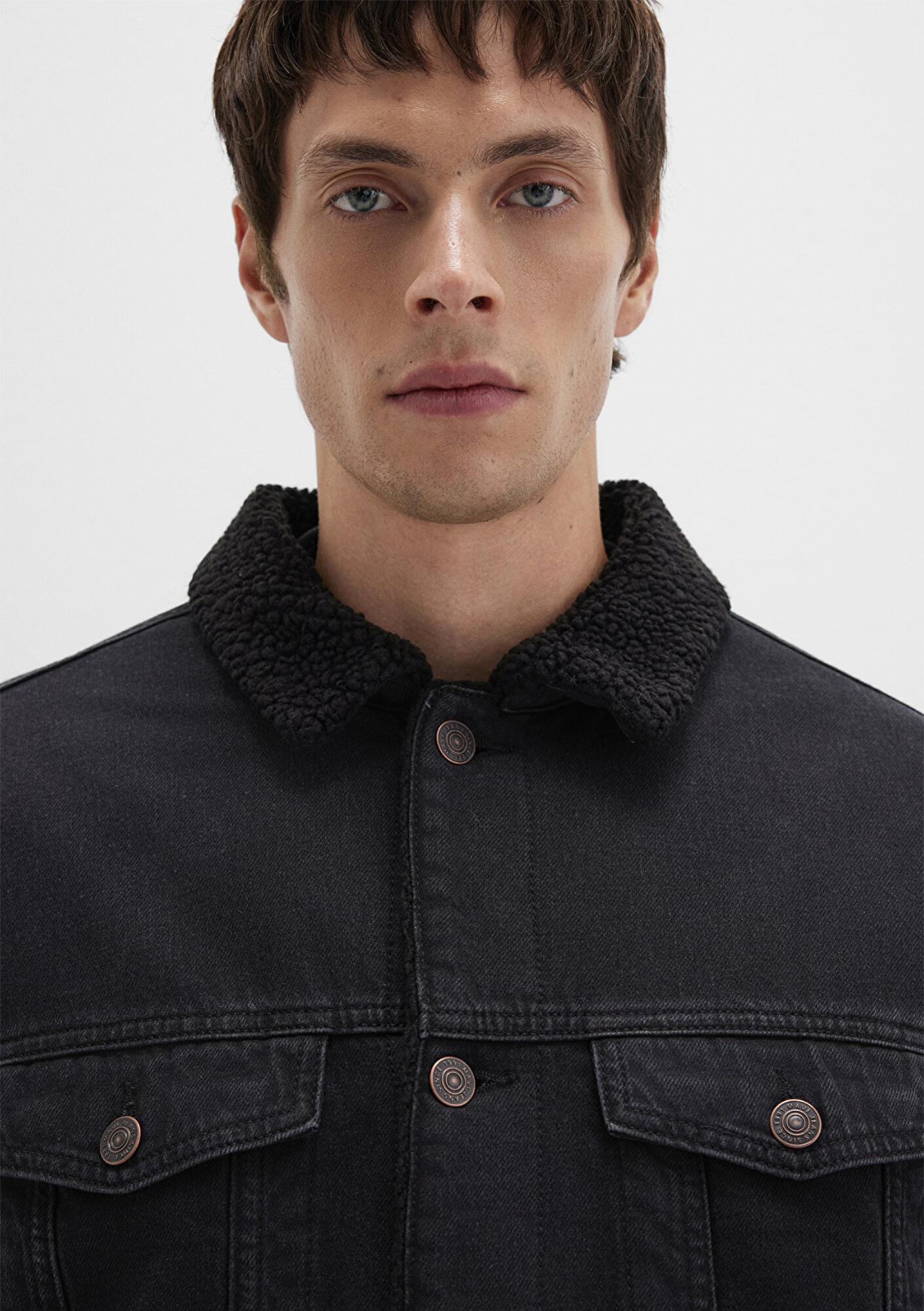 Mavi Zander Classic Denim Siyah Suni Kürklü Jean Ceket 0111214-89117