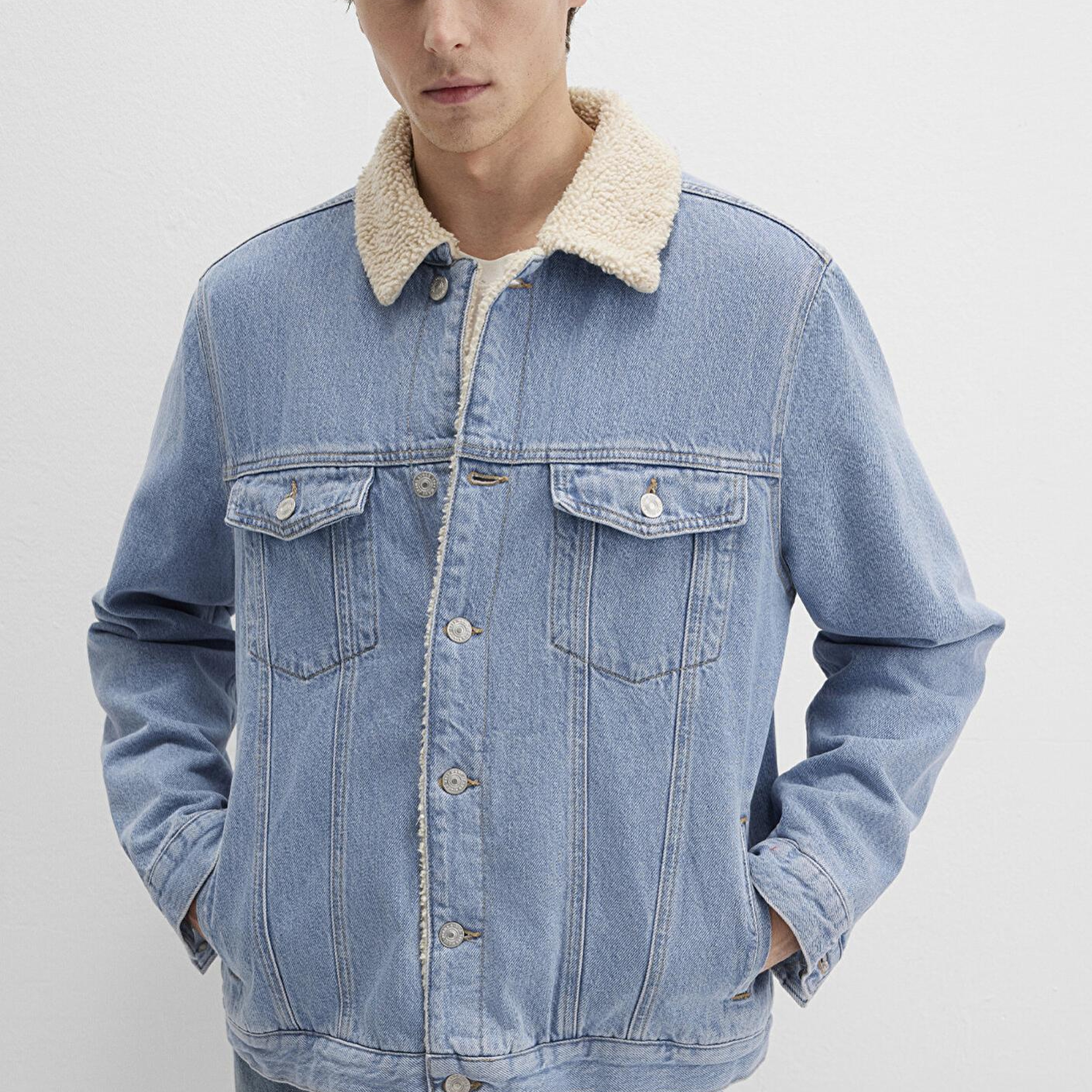 Mavi Zander Classic Denim Suni Kürklü Açık Mavi Jean Ceket 0111214-88554