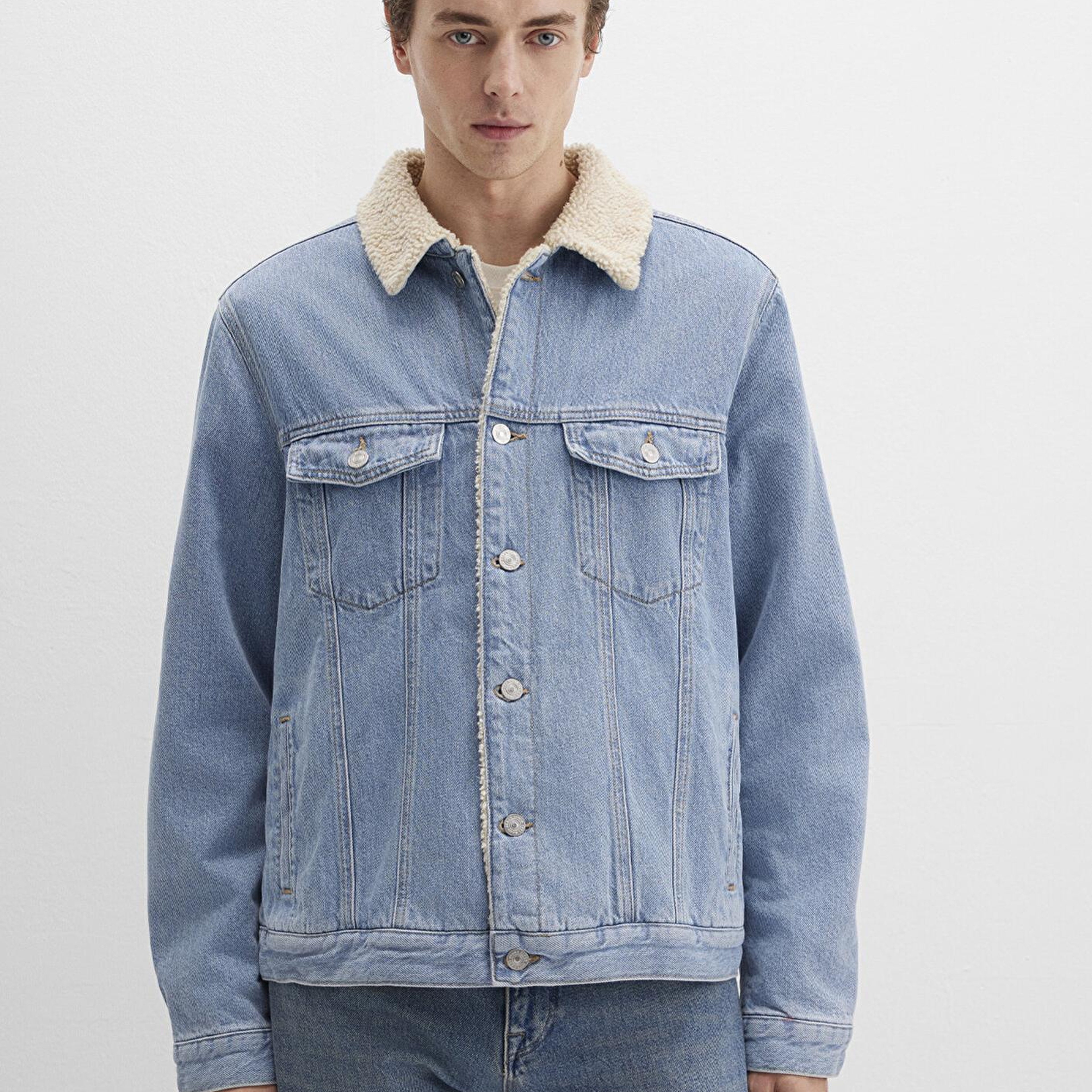 Mavi Zander Classic Denim Suni Kürklü Açık Mavi Jean Ceket 0111214-88554