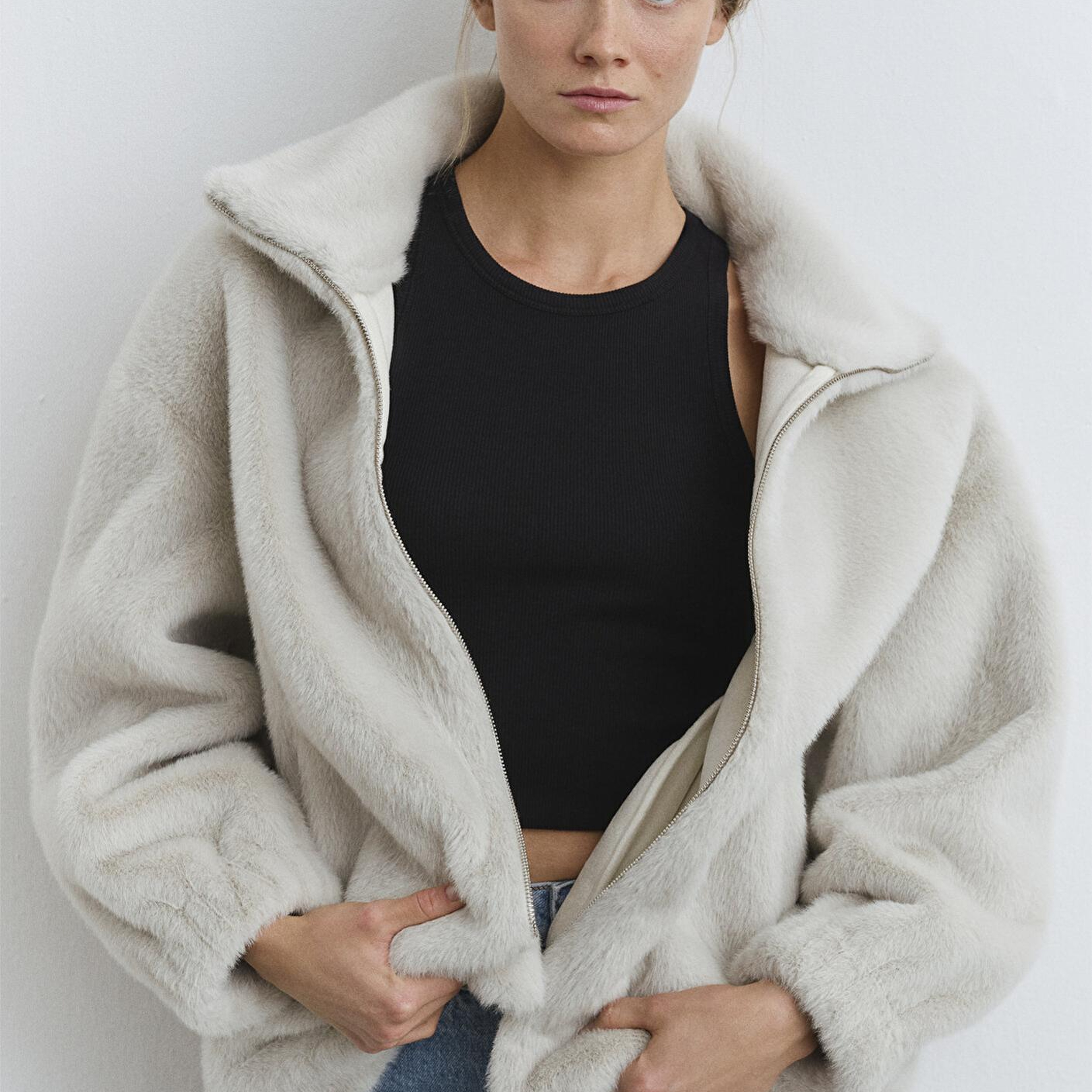 Mavi Açık Gri Peluş Ceket Oversize / Geniş Kesim 1110597-70037