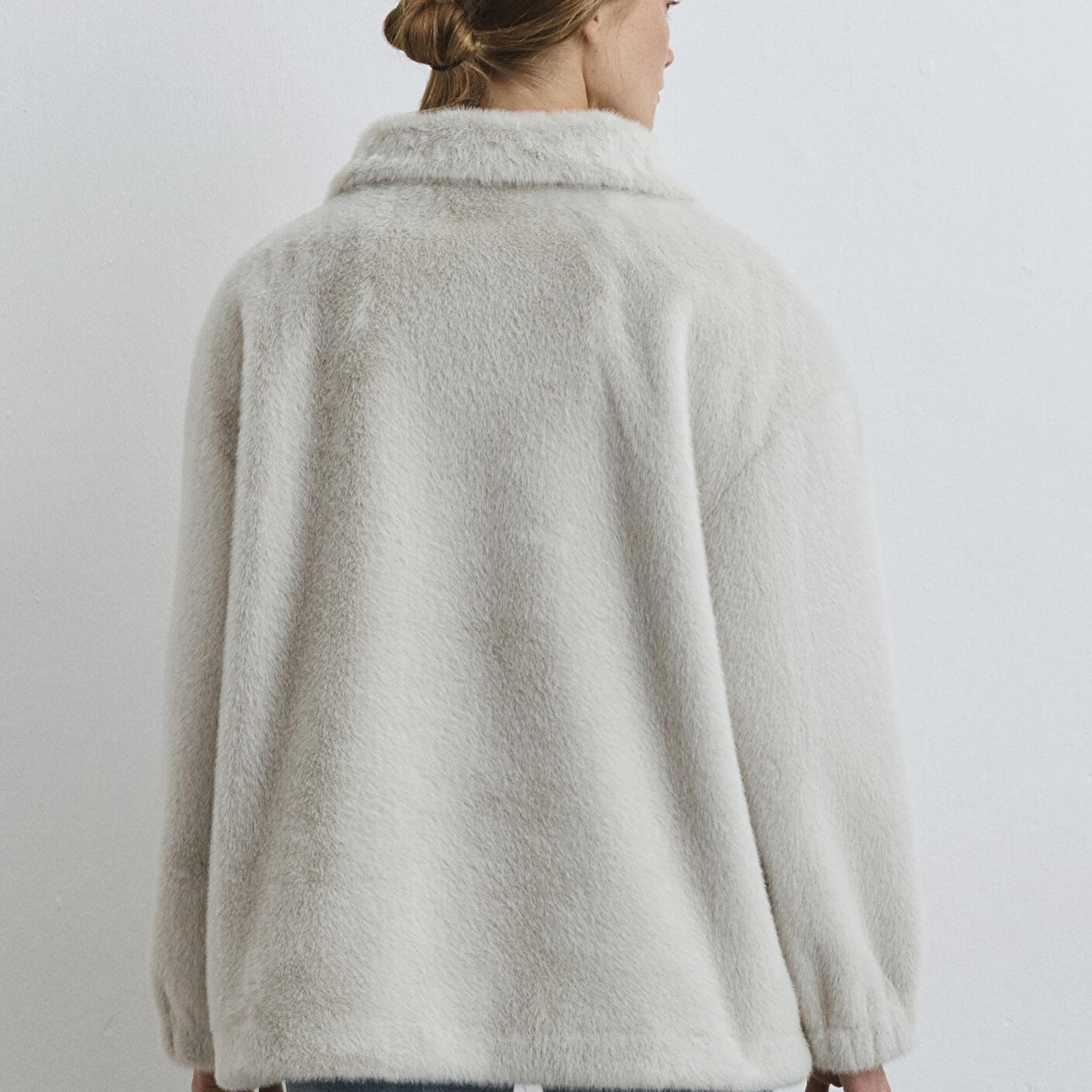 Mavi Açık Gri Peluş Ceket Oversize / Geniş Kesim 1110597-70037