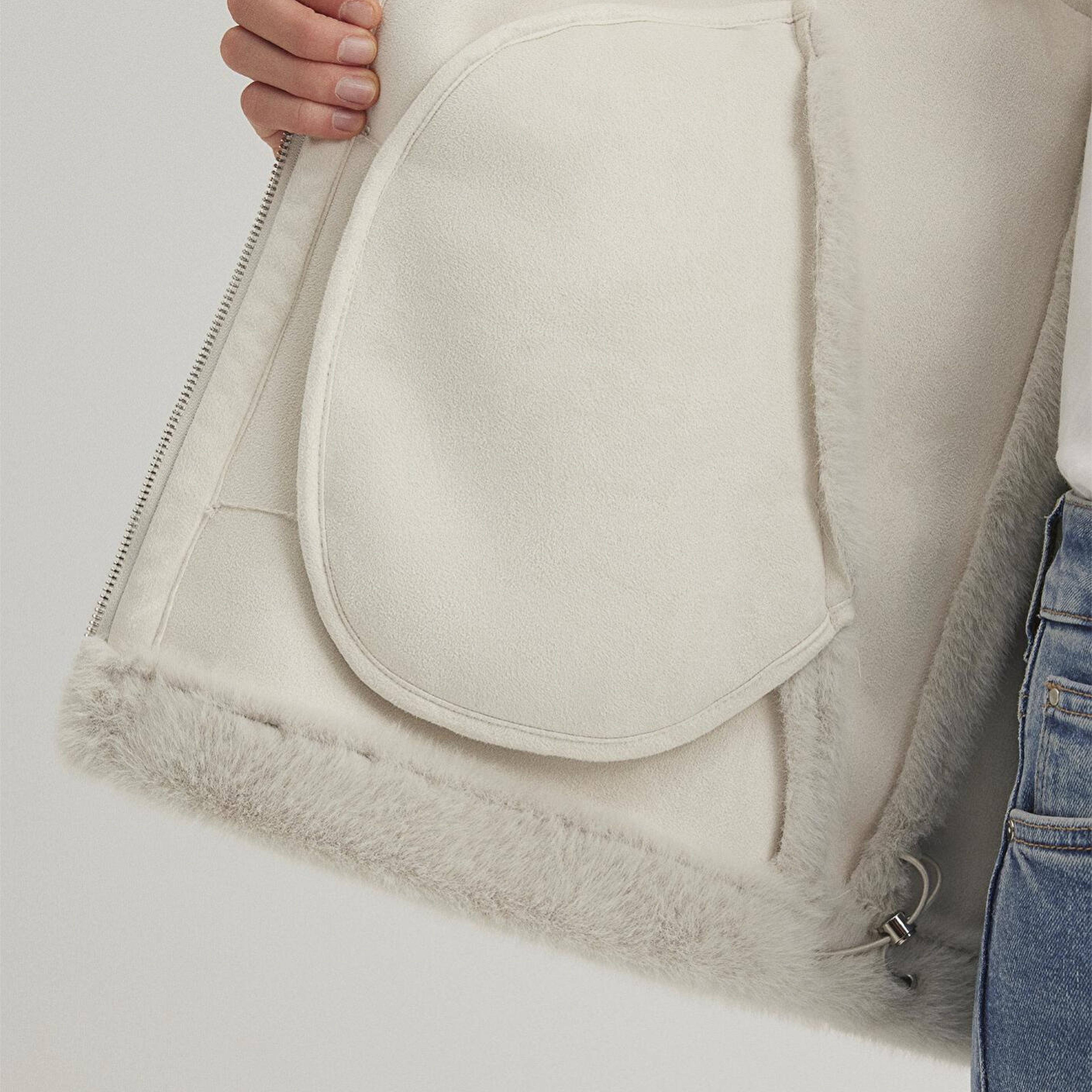 Mavi Açık Gri Peluş Ceket Oversize / Geniş Kesim 1110597-70037