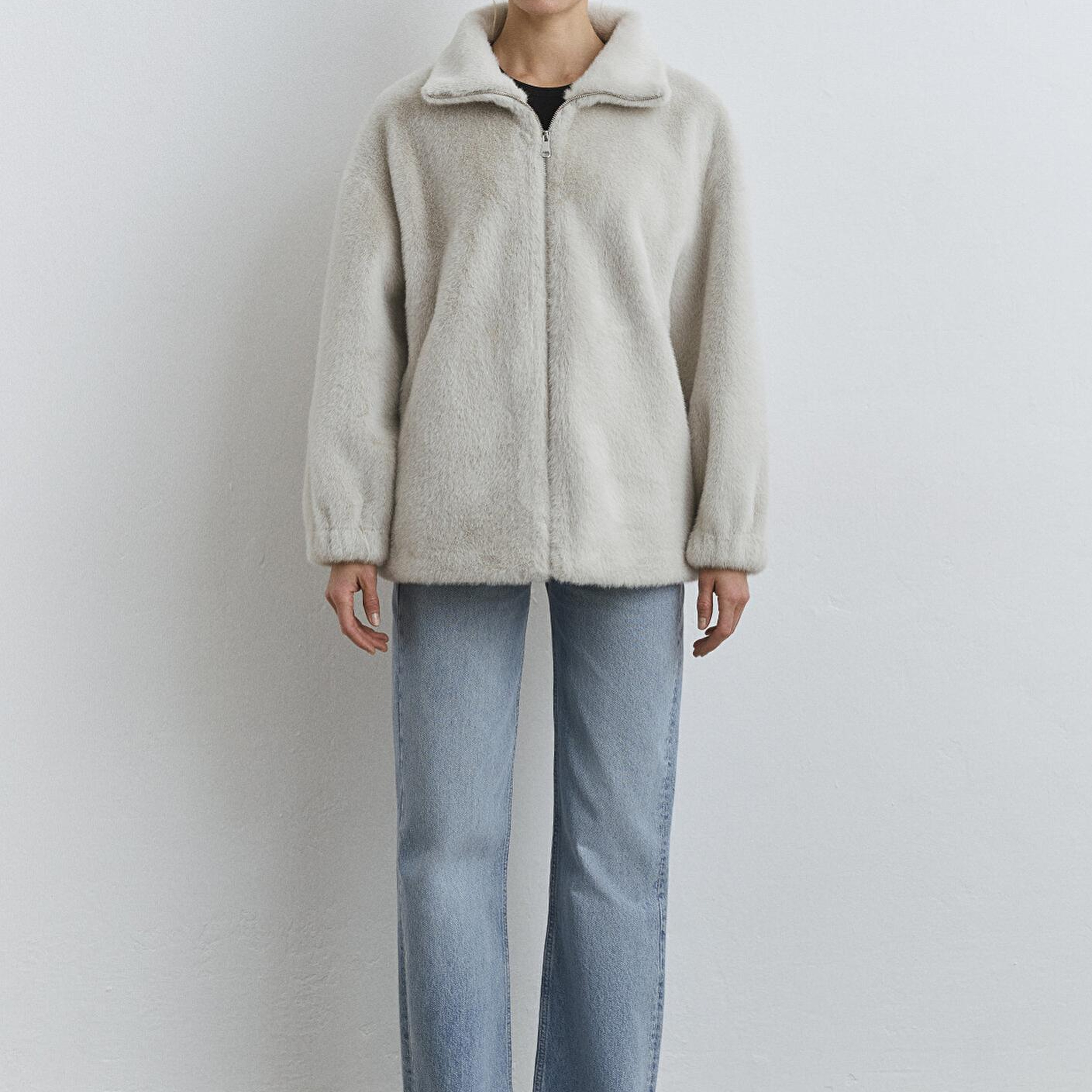 Mavi Açık Gri Peluş Ceket Oversize / Geniş Kesim 1110597-70037