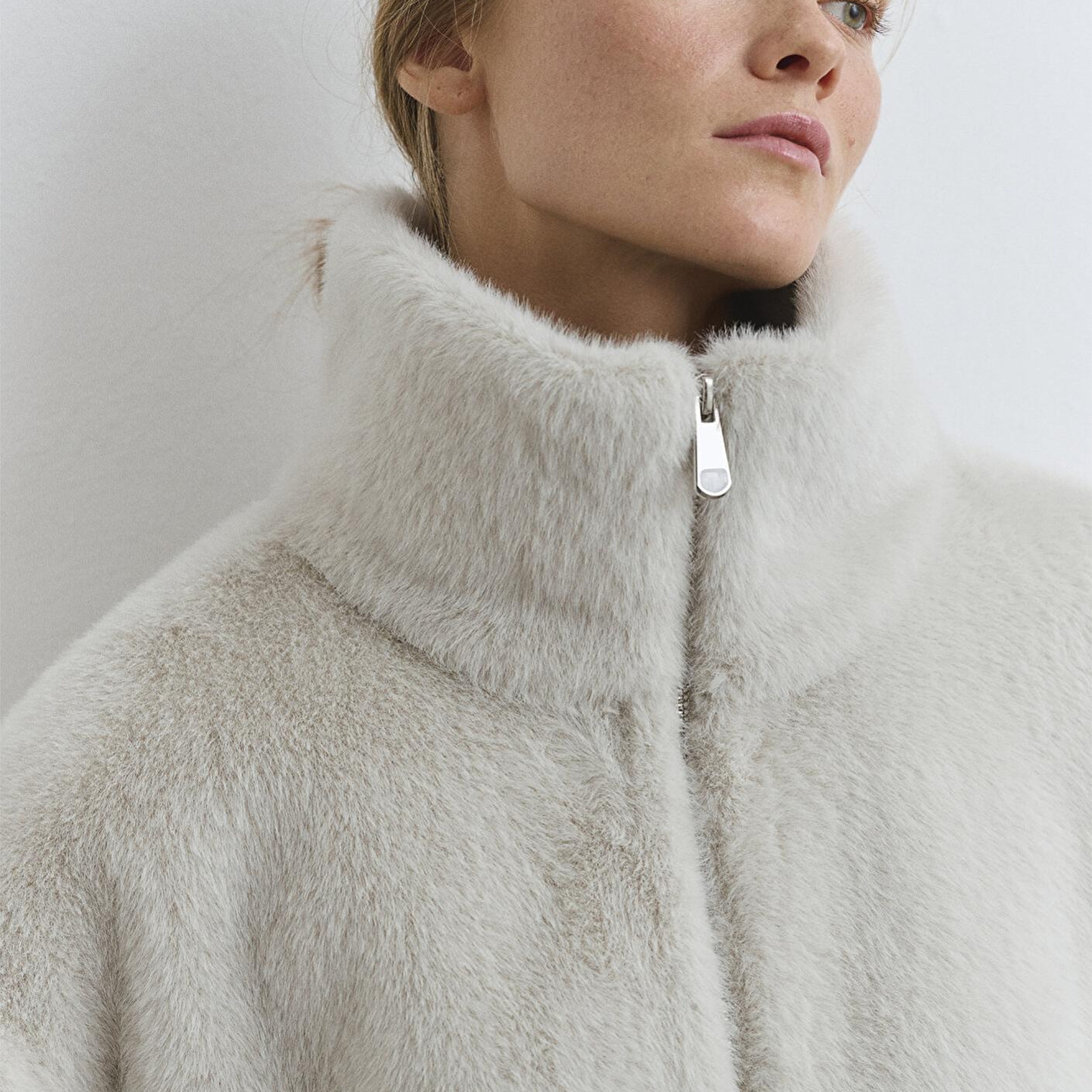 Mavi Açık Gri Peluş Ceket Oversize / Geniş Kesim 1110597-70037