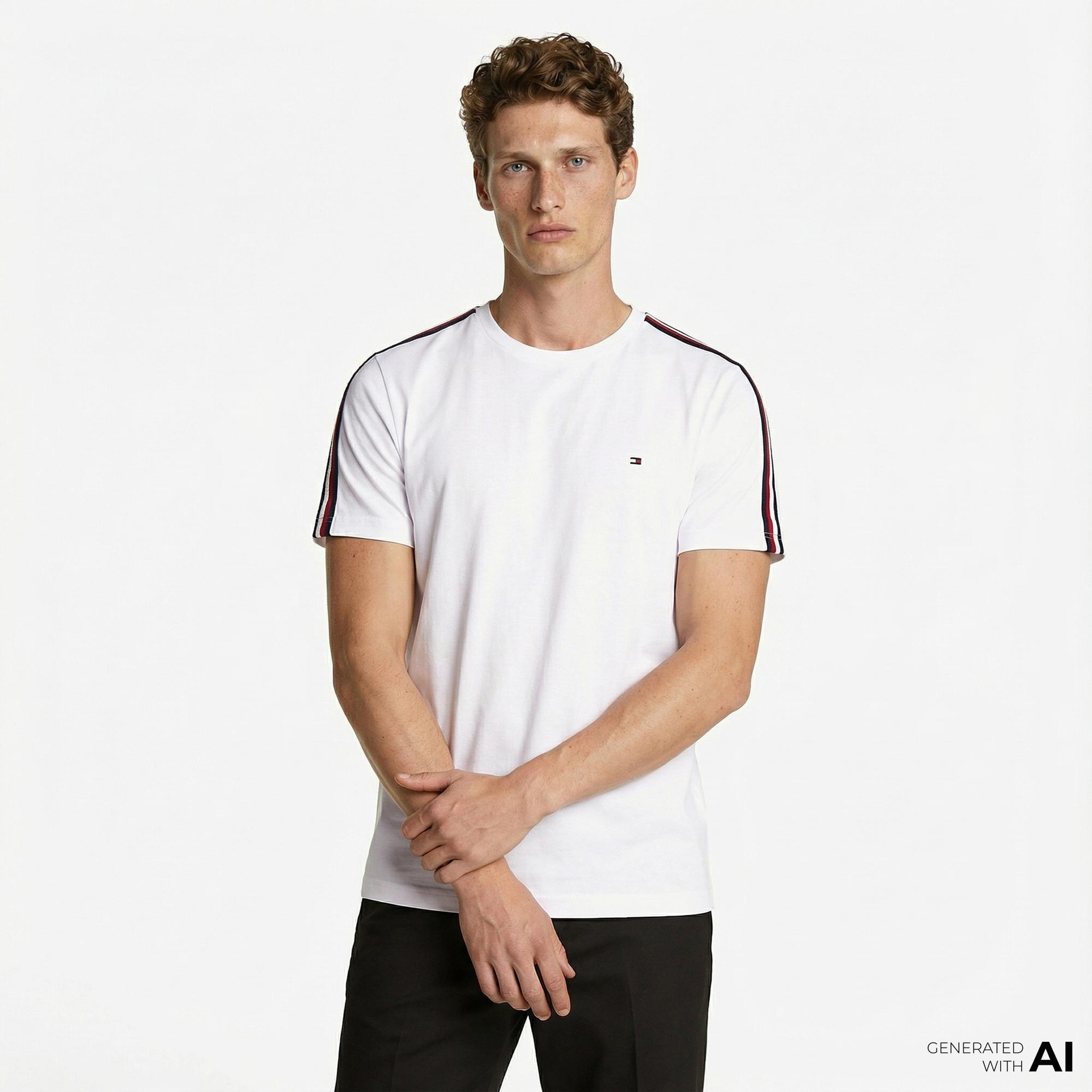 Tommy Hilfiger Global Stripe Tape Erkek Beyaz T-Shirt