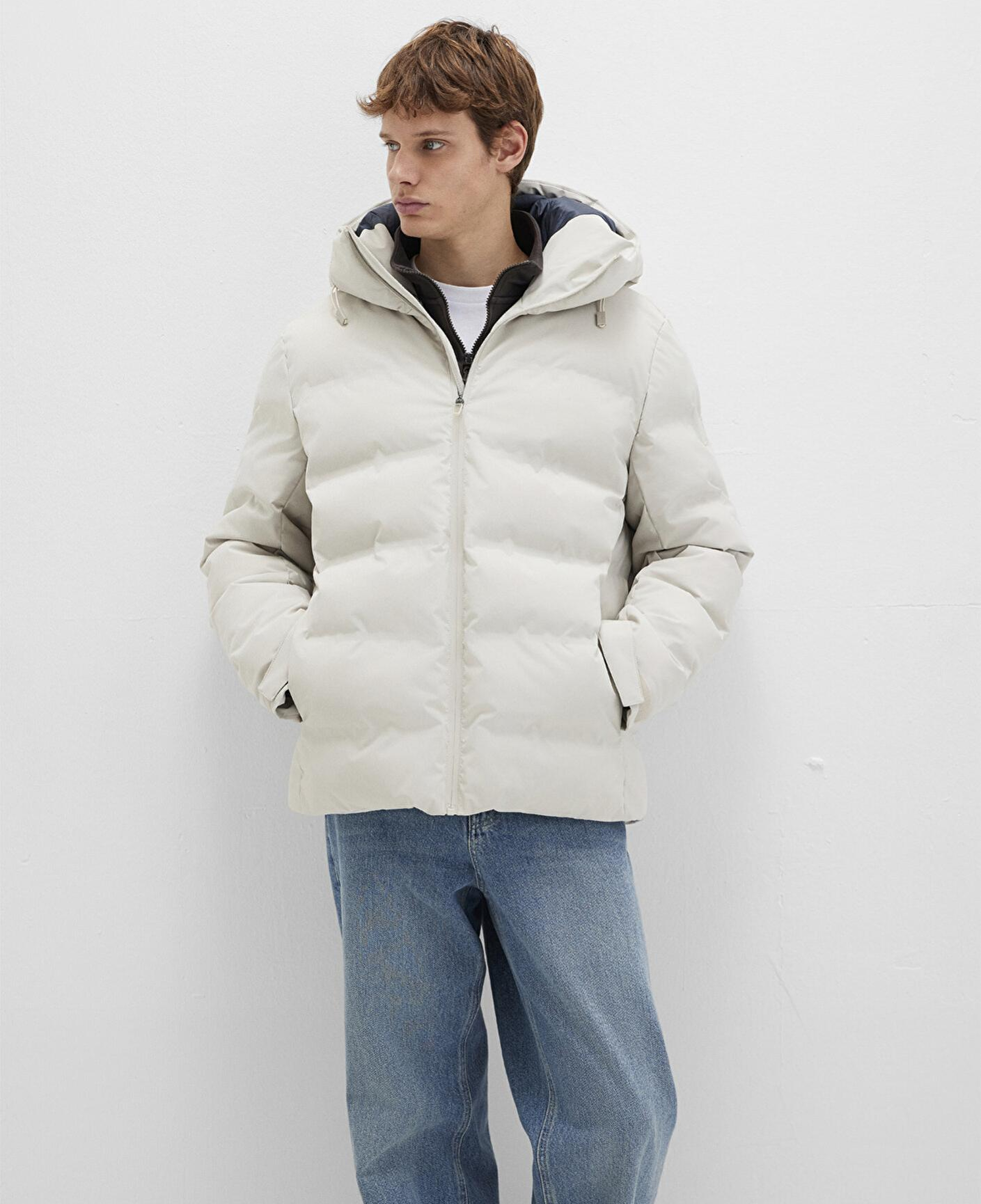 Mavi Su İtici Kapüşonlu Ekru Şişme Mont 0110313-70144