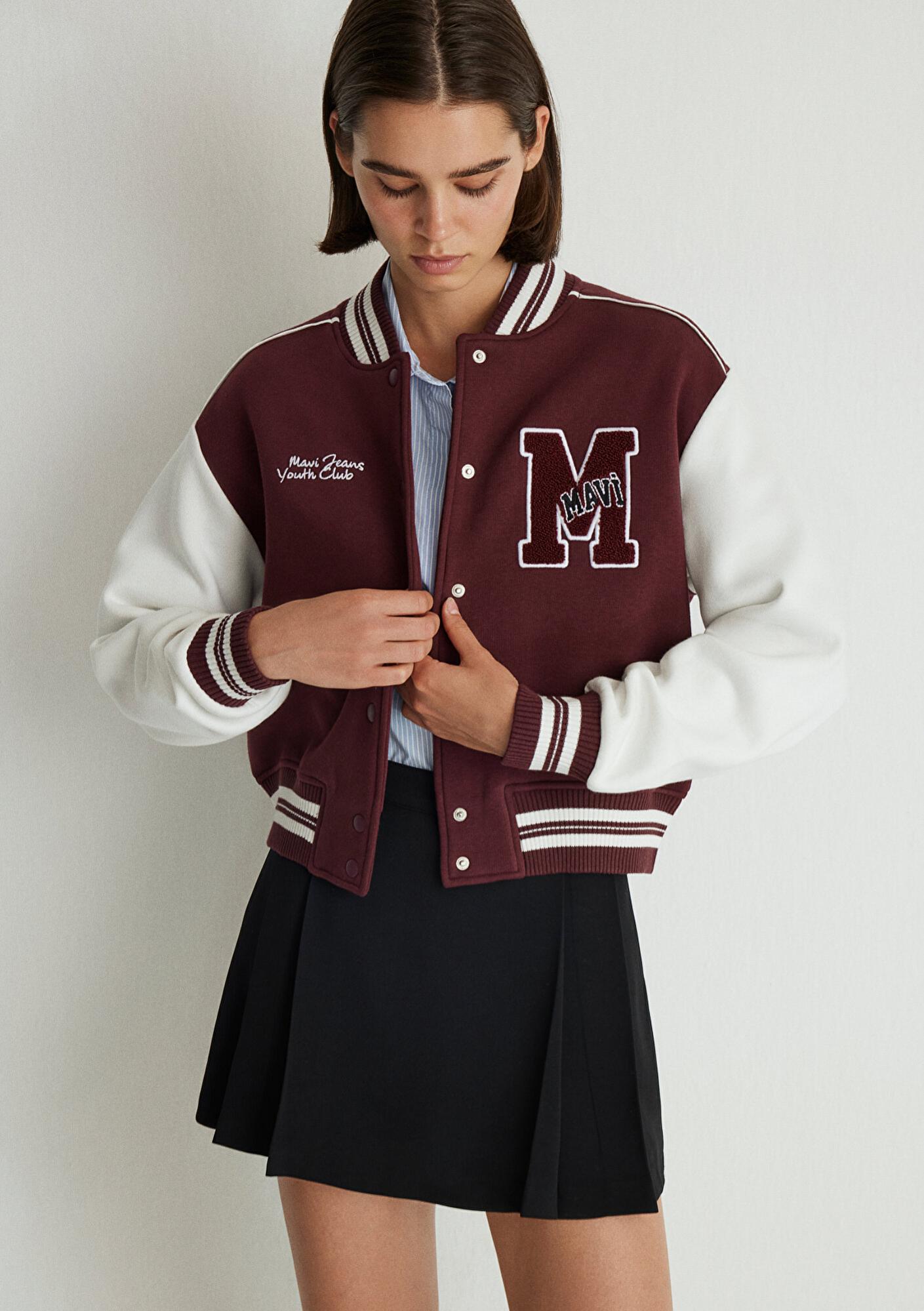 Mavi M Logo Patchli Bordo Bomber Ceket 1110636-70434