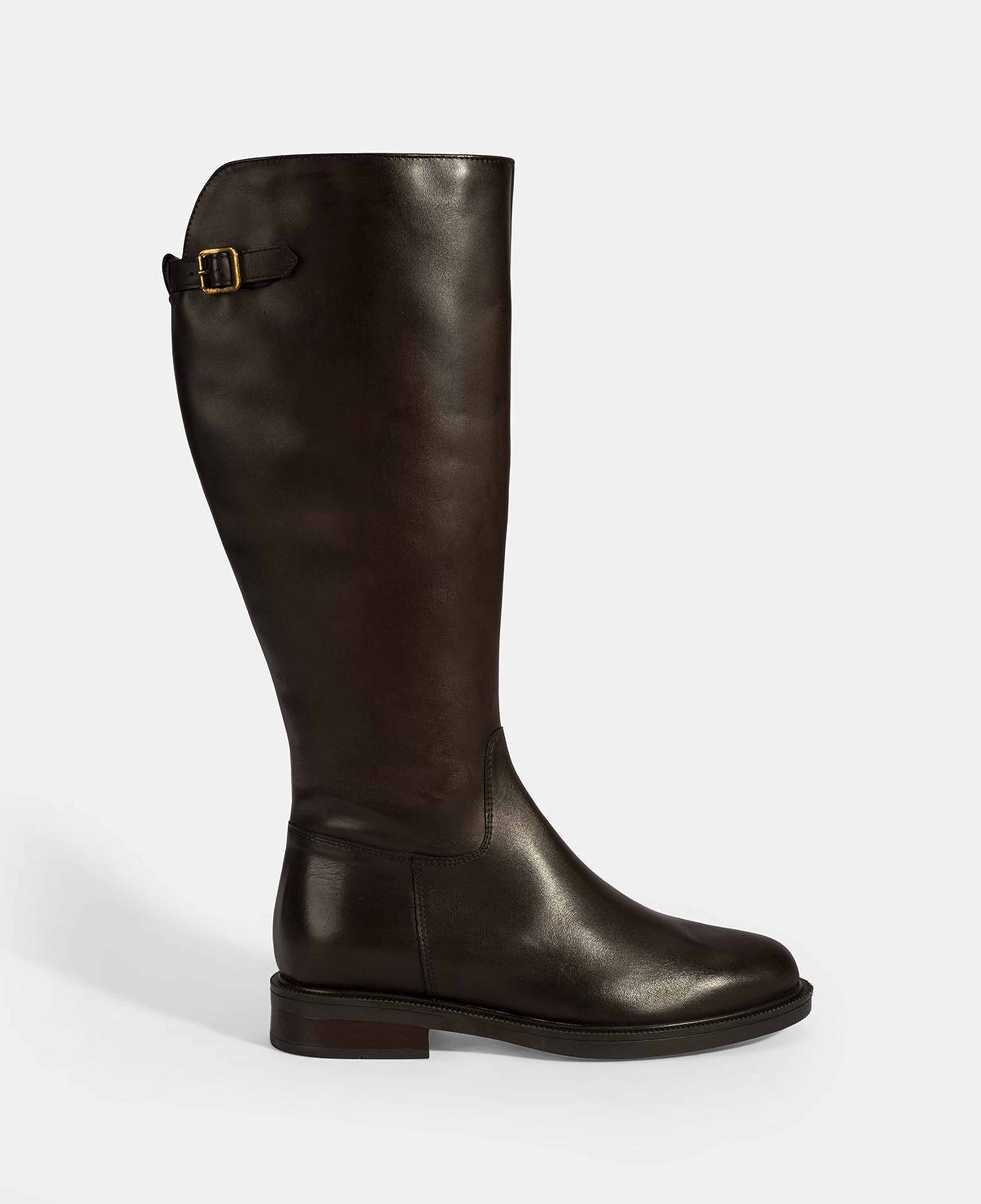 Kadın Kahve Metal Toka Detaylı Deri Çizme