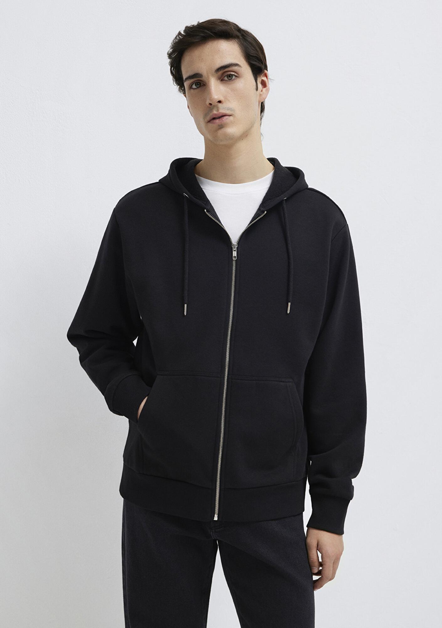 Mavi Kapüşonlu Fermuarlı Siyah Basic Sweatshirt 0S10277-900