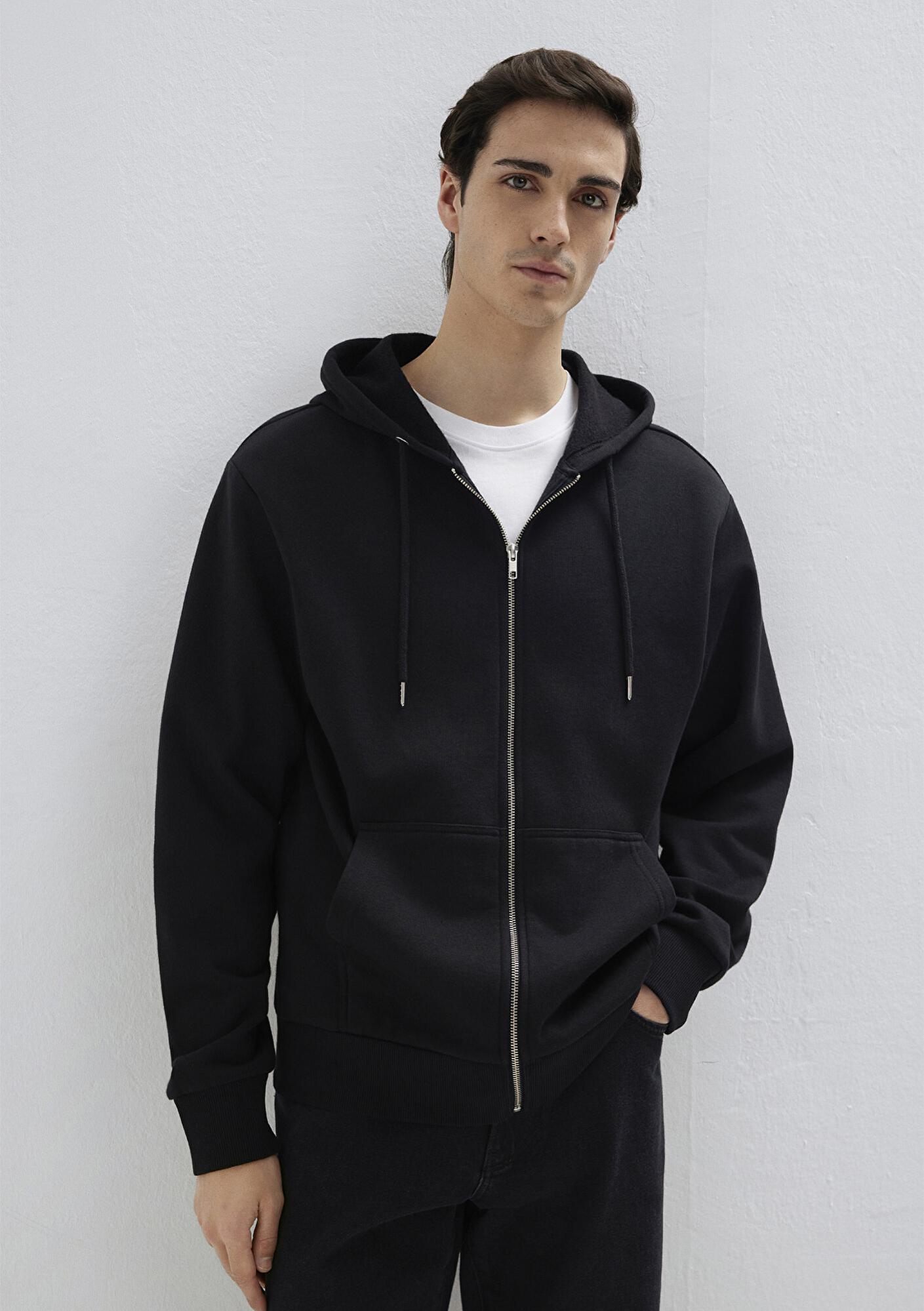 Mavi Kapüşonlu Fermuarlı Siyah Basic Sweatshirt 0S10277-900