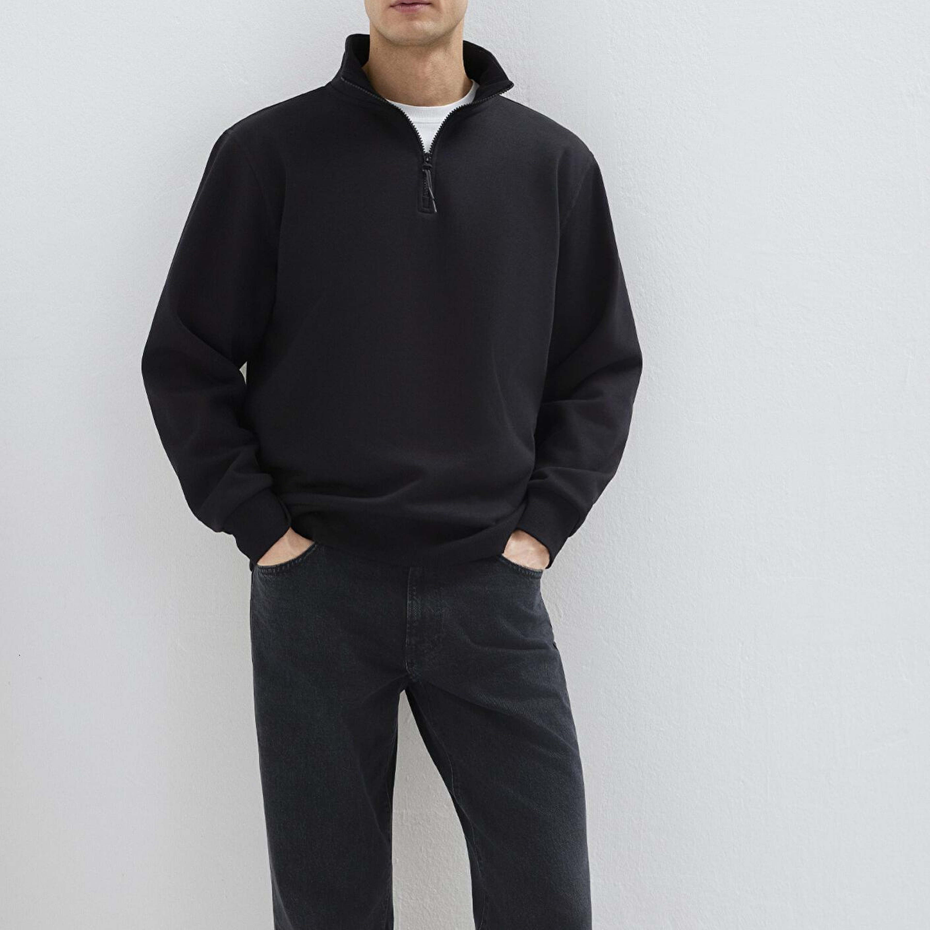 Mavi Yarı Fermuarlı Siyah Basic Sweatshirt 0S10278-900