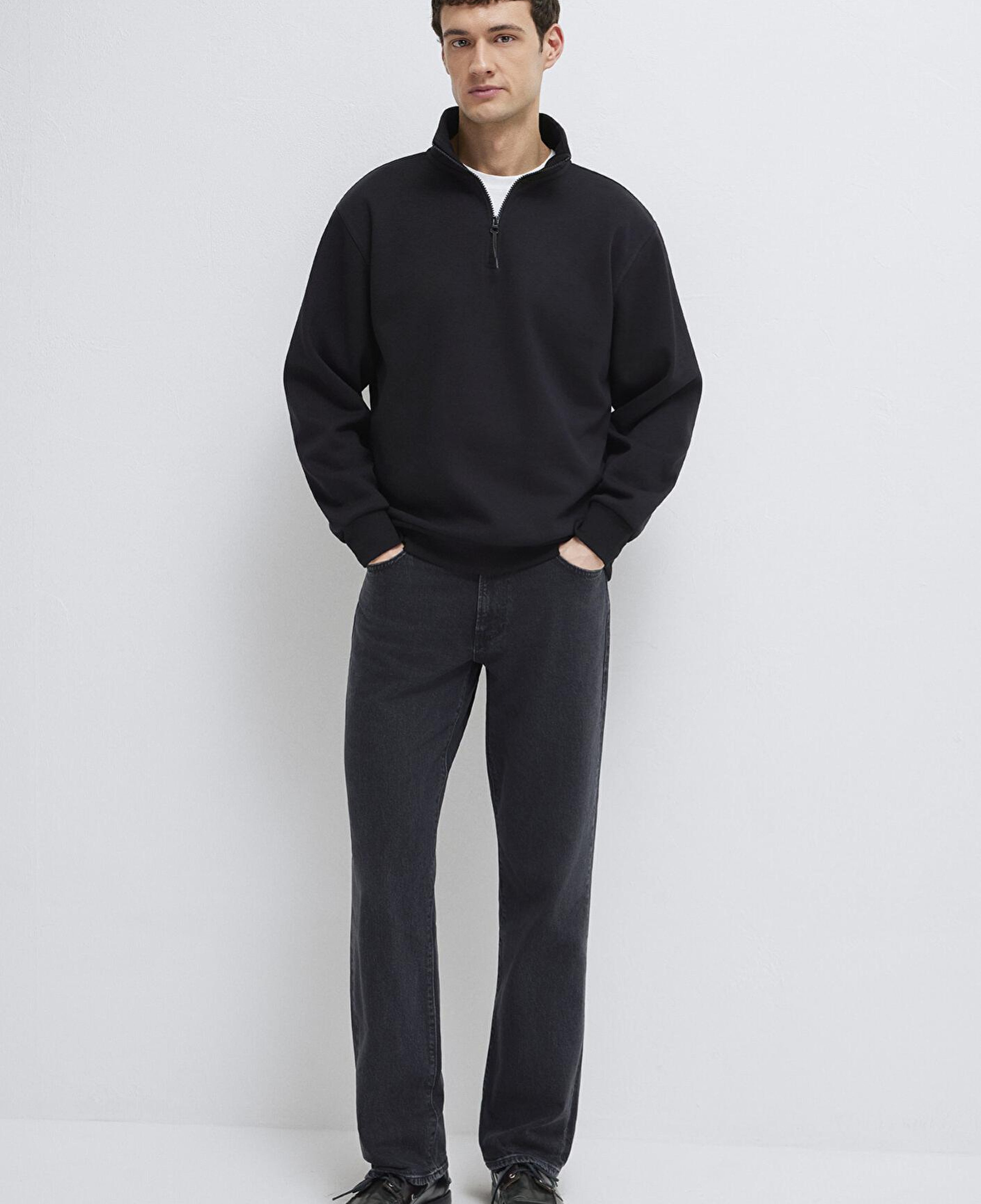 Mavi Yarı Fermuarlı Siyah Basic Sweatshirt 0S10278-900