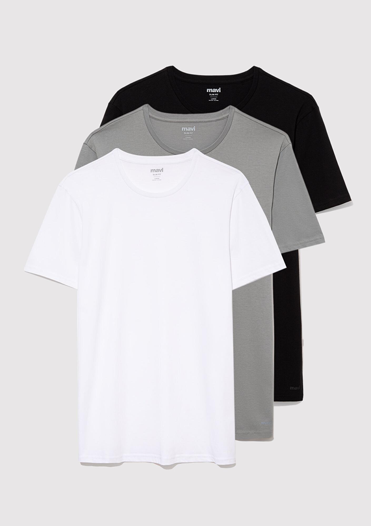 Mavi 3lü Bisiklet Yaka Erkek Basic Tişört Slim Fit / Dar Kesim 0611784-900