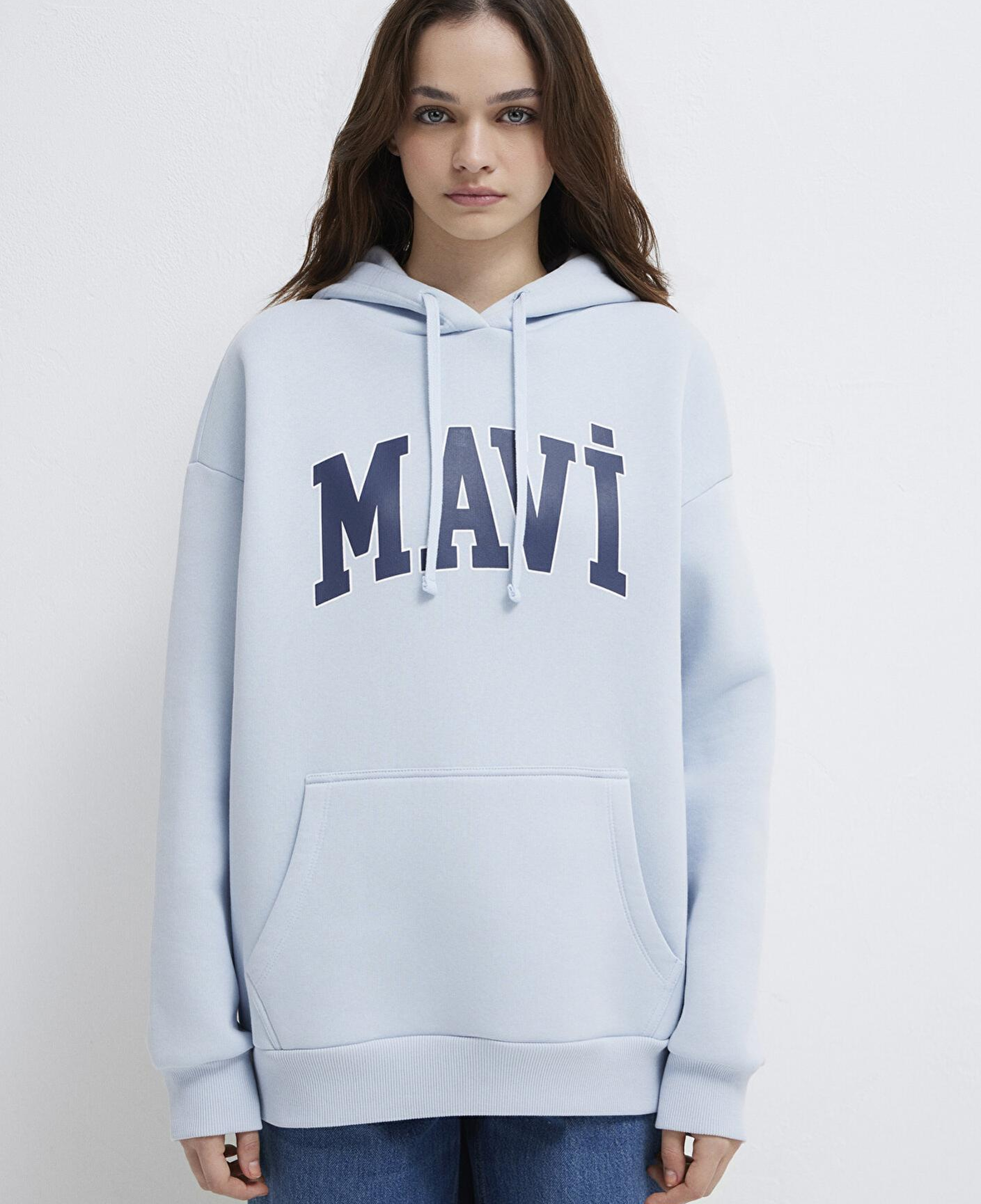 Mavi Mavi Logo Baskılı Kapüşonlu Mavi Sweatshirt 1600361-70717
