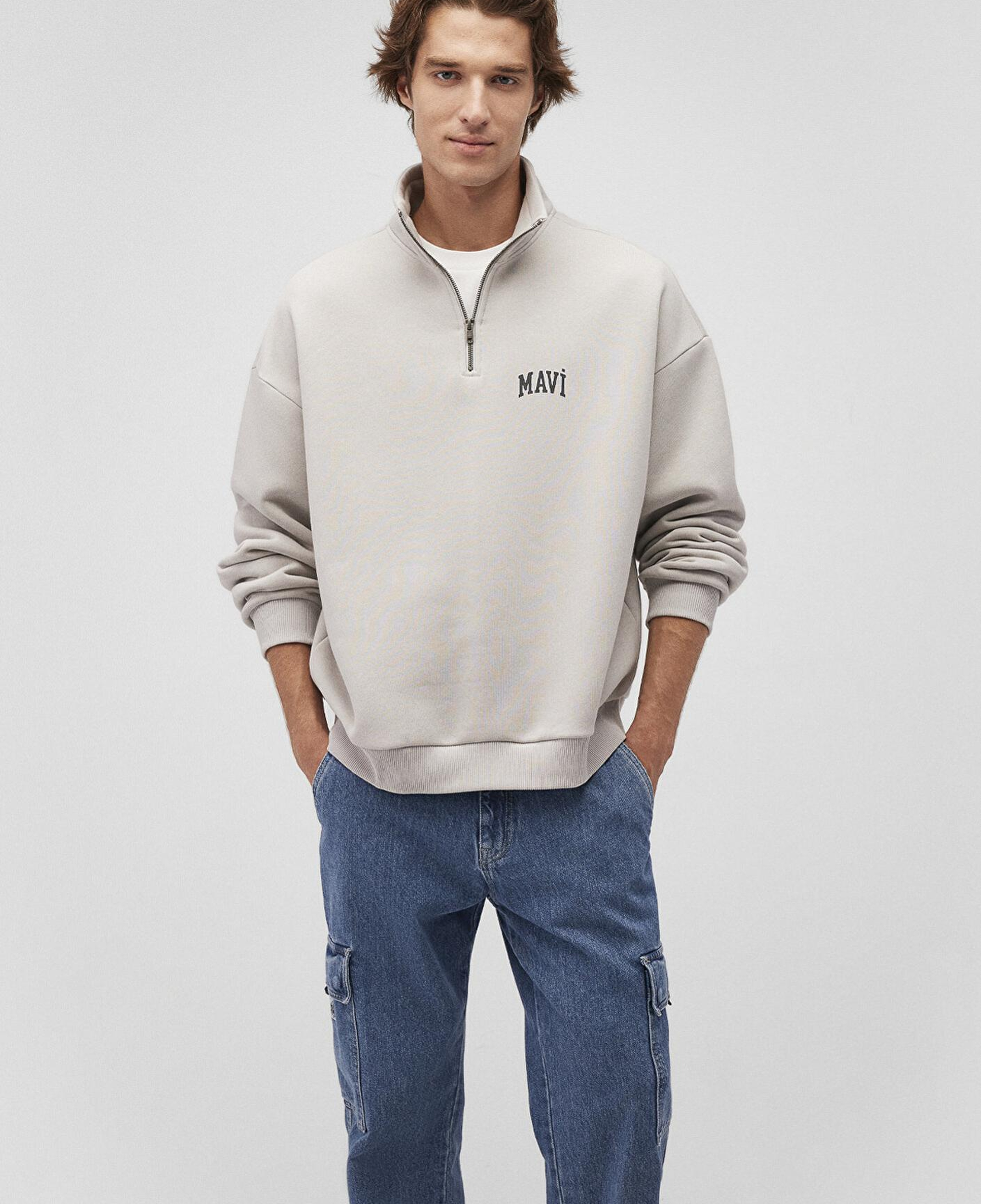 Mavi Mavi Logo Baskılı Yarı Fermuarlı Gri Sweatshirt 0S10208-70074