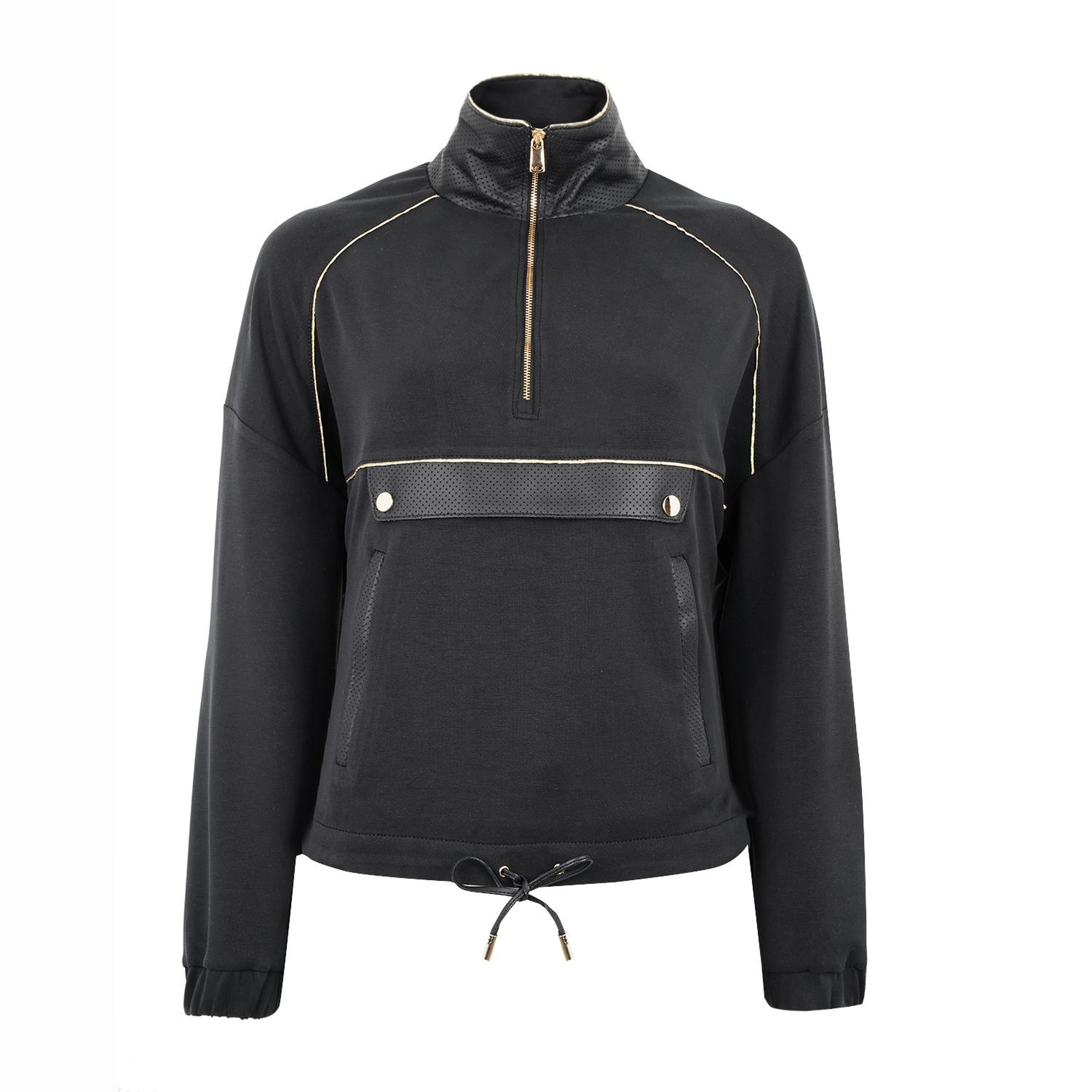 Altessa Siyah Kadın Deri Detaylı Sweatshirt