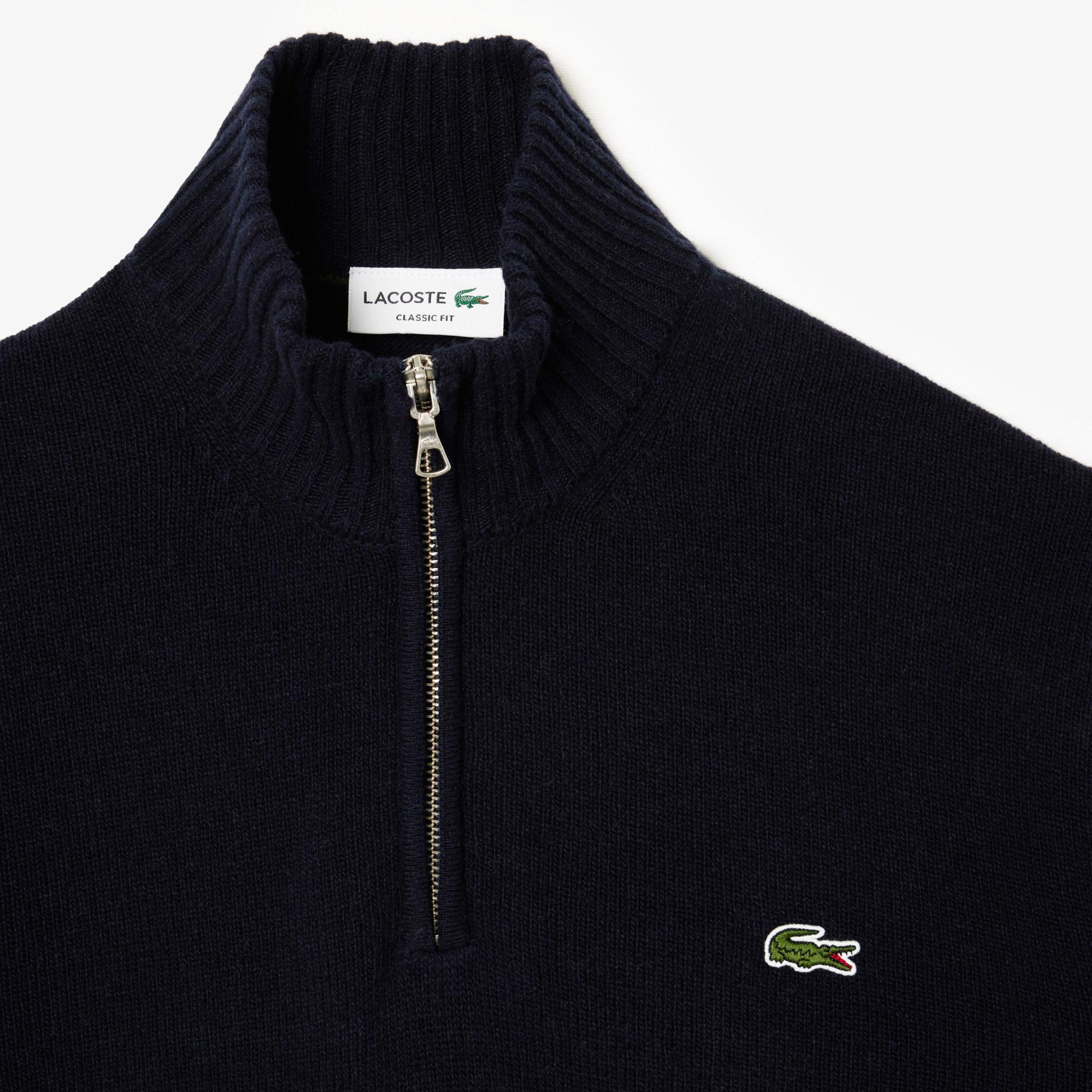 Lacoste Erkek Classic Fit Yarım Fermuarlı Yün Lacivert Kazak
