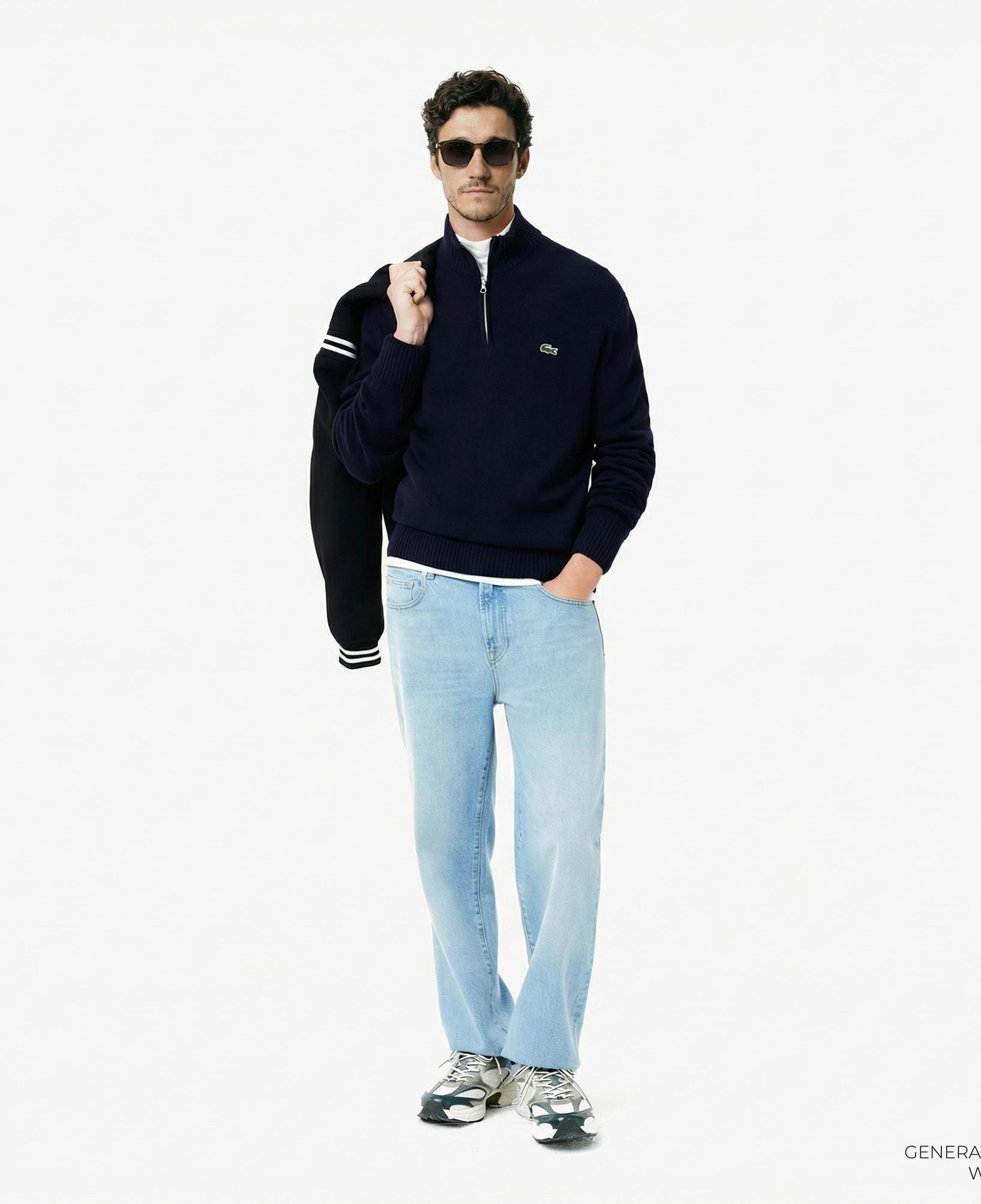 Lacoste Erkek Classic Fit Yarım Fermuarlı Yün Lacivert Kazak