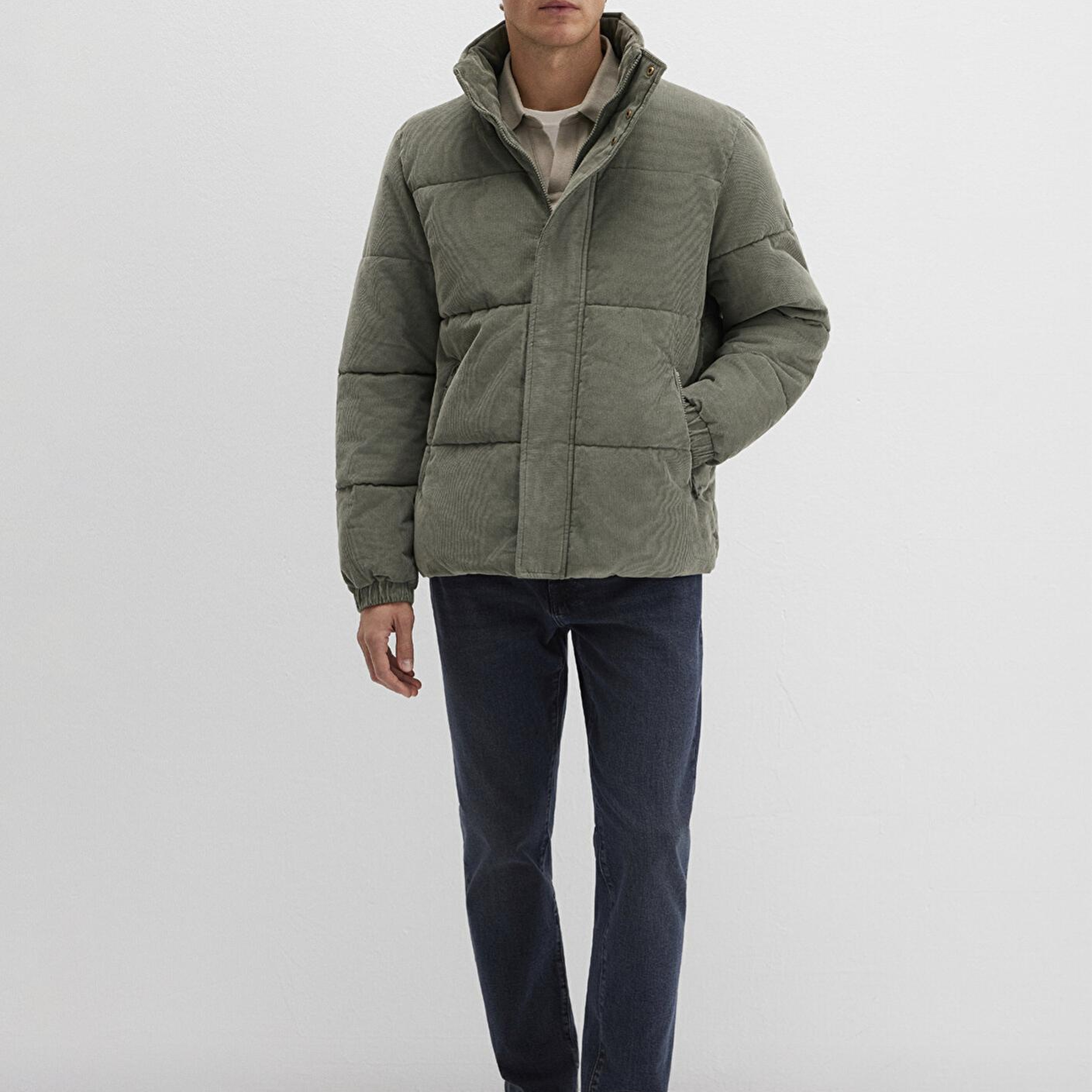 Mavi Dik Yaka Yeşil Kadife Ceket Loose Fit / Bol Rahat Kesim 0110476-85485