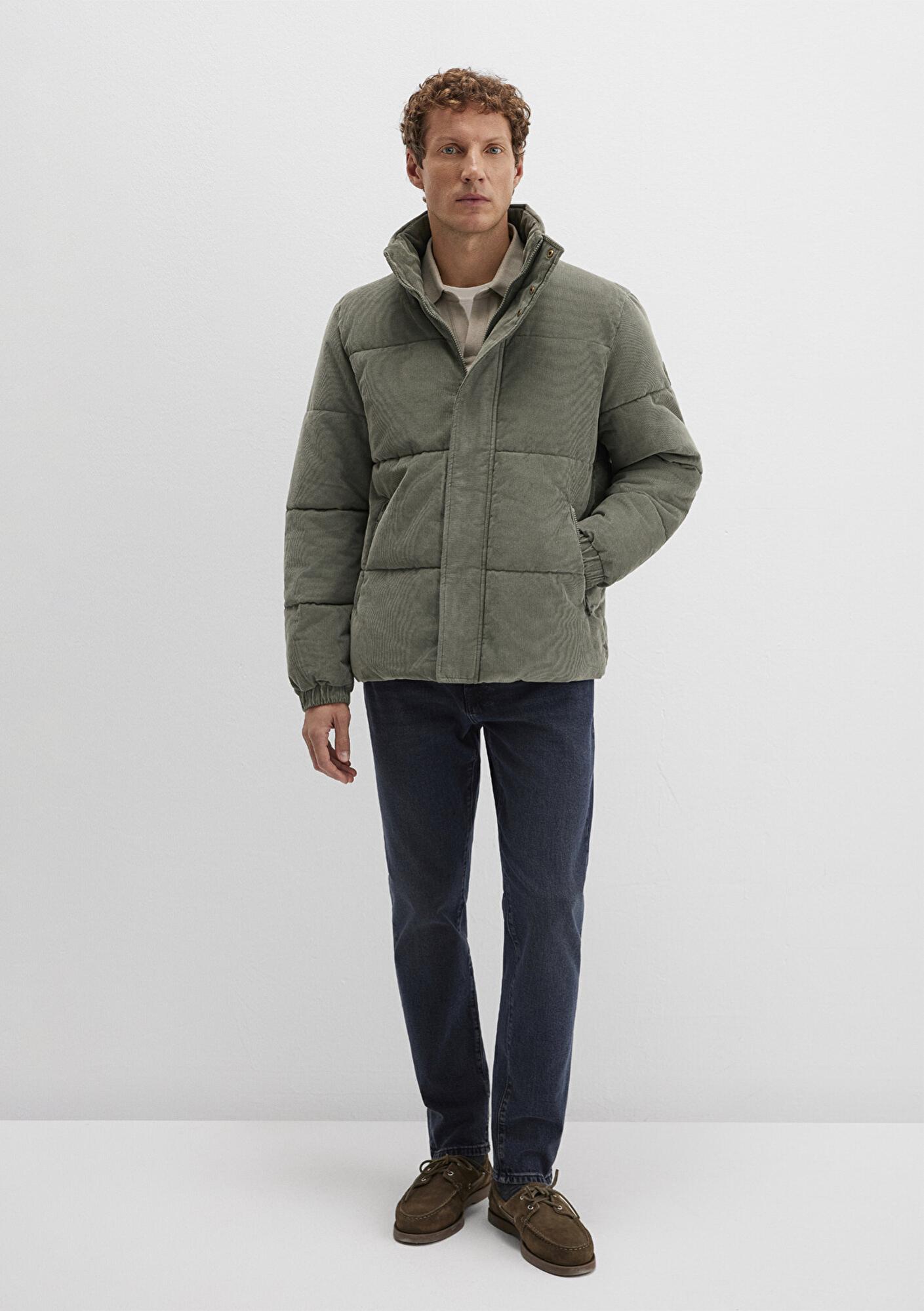 Mavi Dik Yaka Yeşil Kadife Ceket Loose Fit / Bol Rahat Kesim 0110476-85485