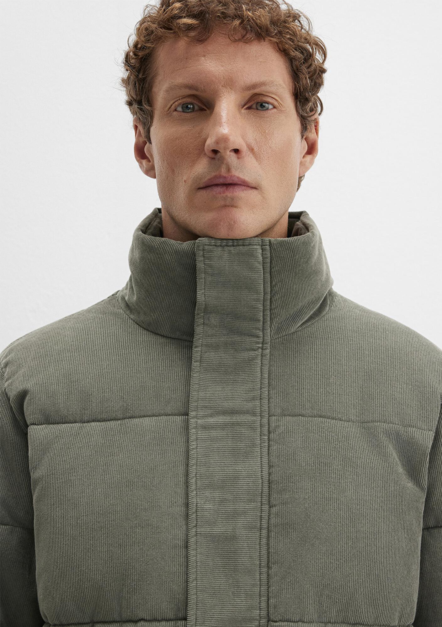 Mavi Dik Yaka Yeşil Kadife Ceket Loose Fit / Bol Rahat Kesim 0110476-85485