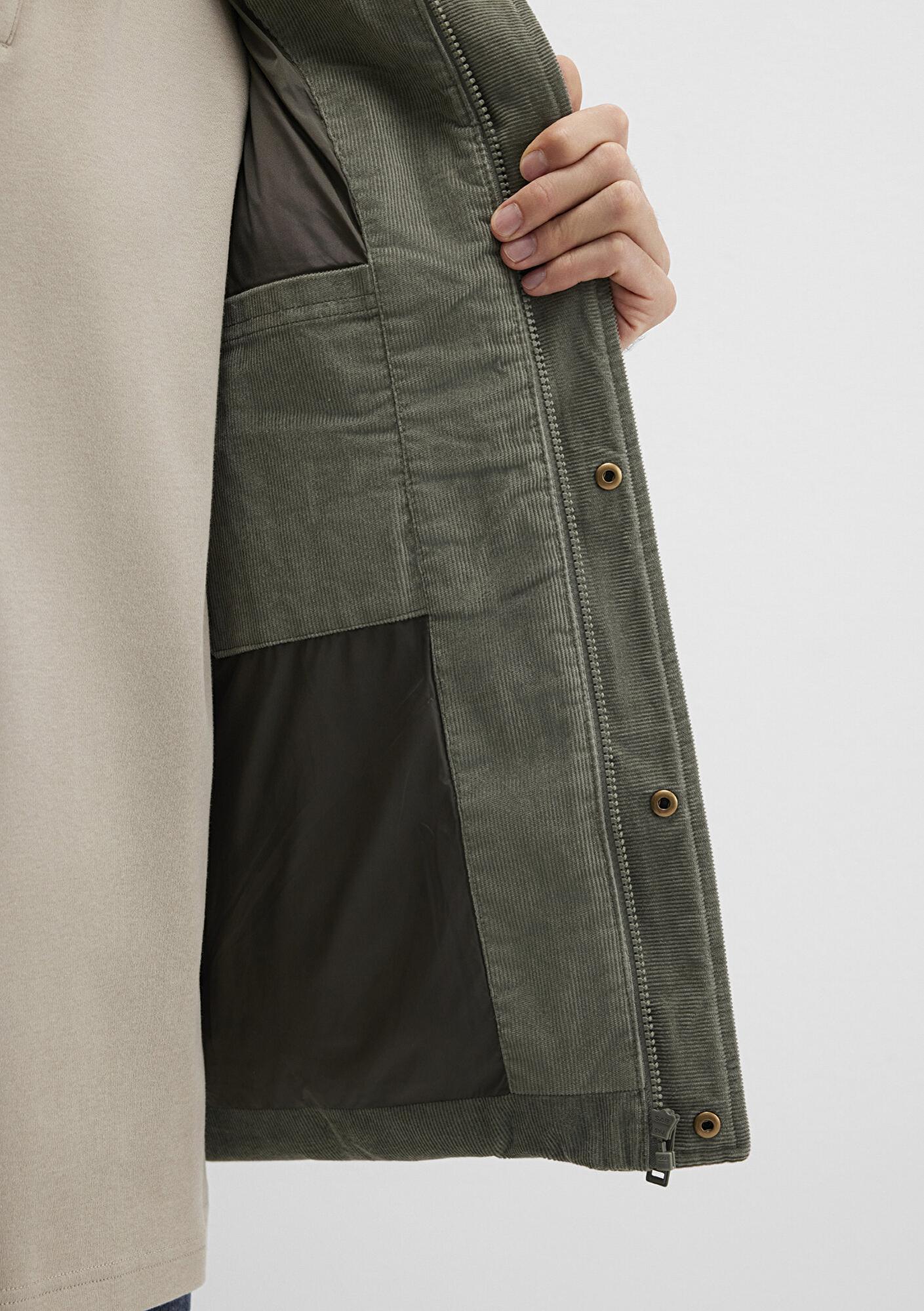 Mavi Dik Yaka Yeşil Kadife Ceket Loose Fit / Bol Rahat Kesim 0110476-85485