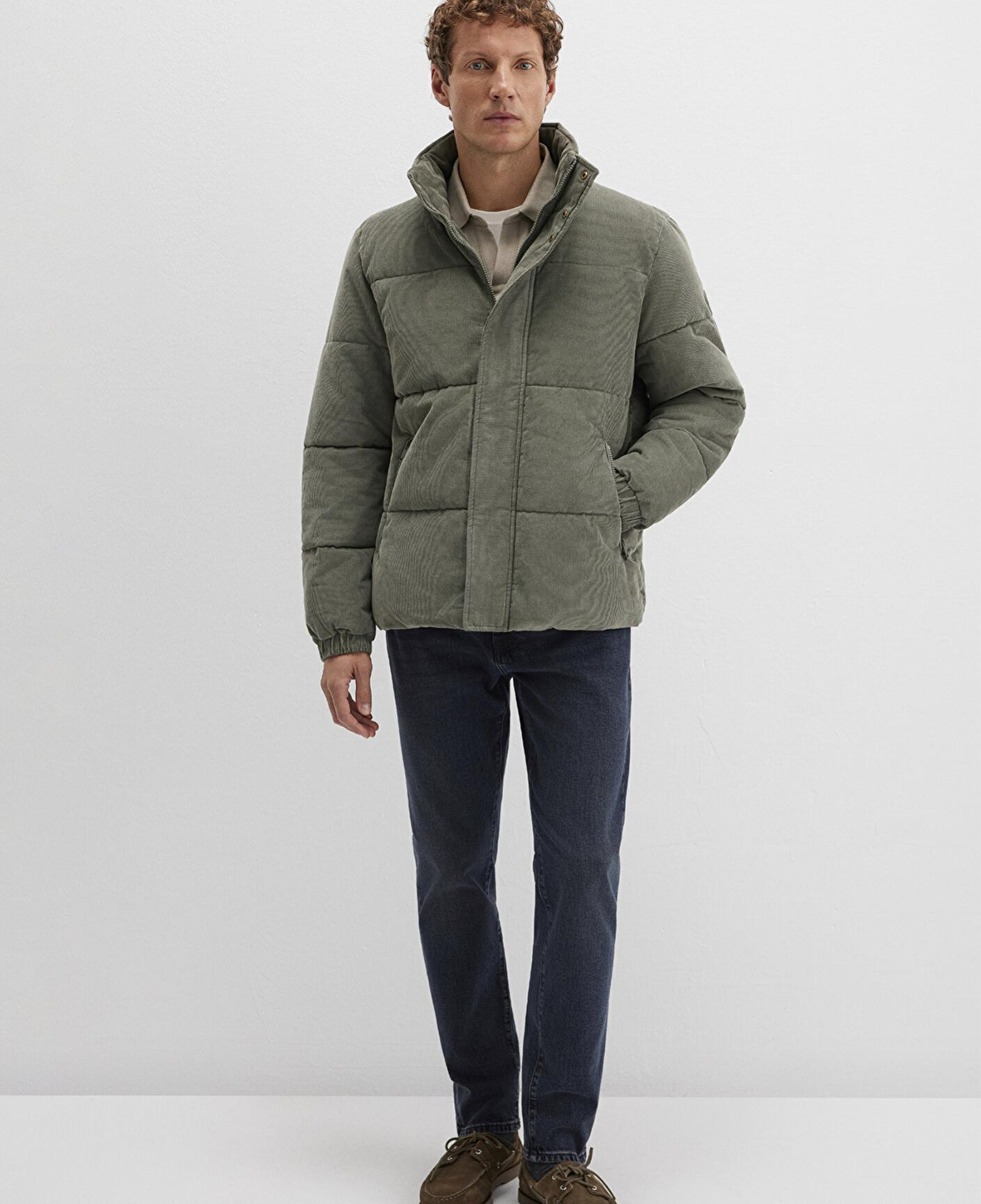 Mavi Dik Yaka Yeşil Kadife Ceket Loose Fit / Bol Rahat Kesim 0110476-85485