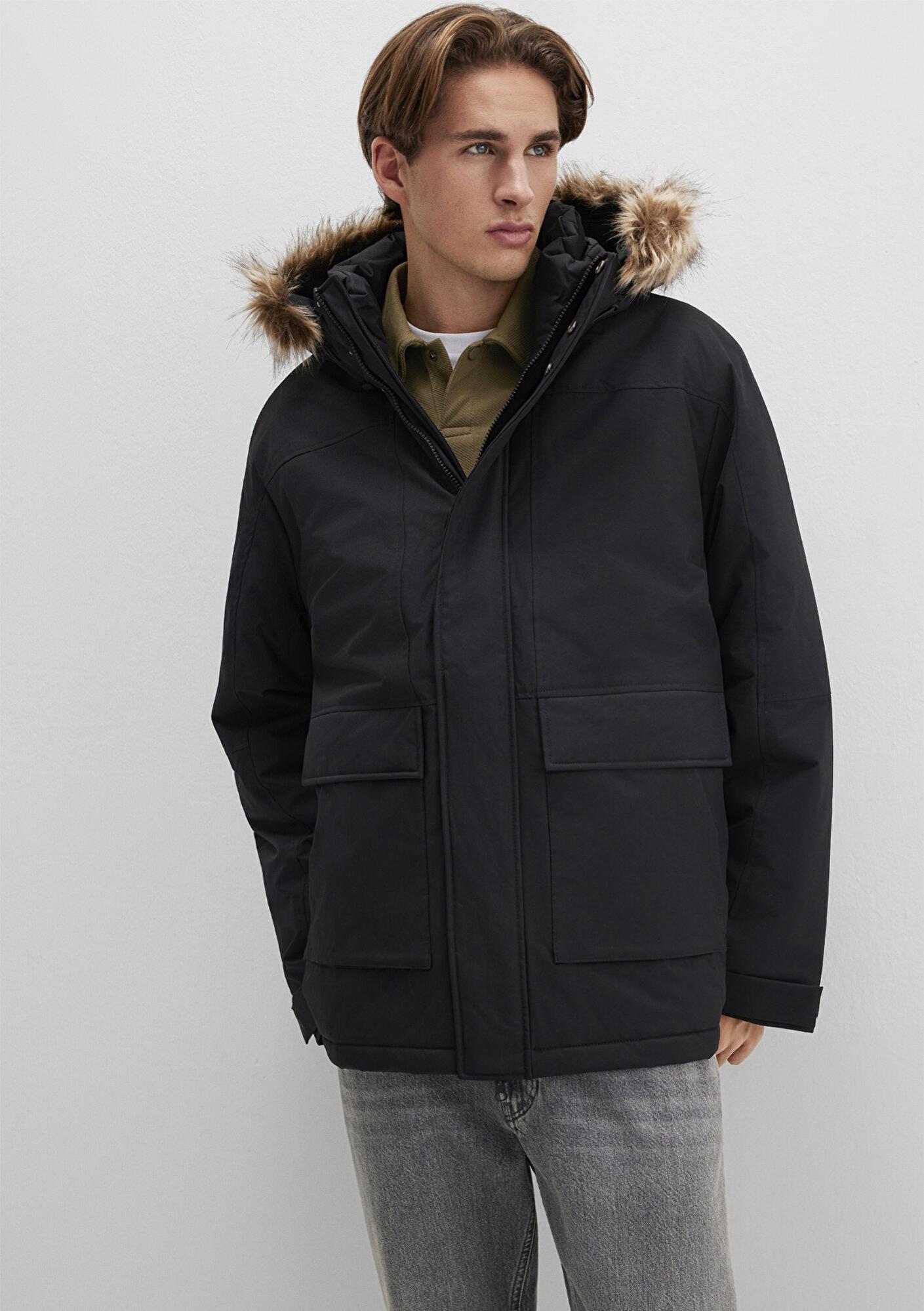 Mavi Kapüşonlu Siyah Parka Loose Fit / Bol Rahat Kesim 0110472-900
