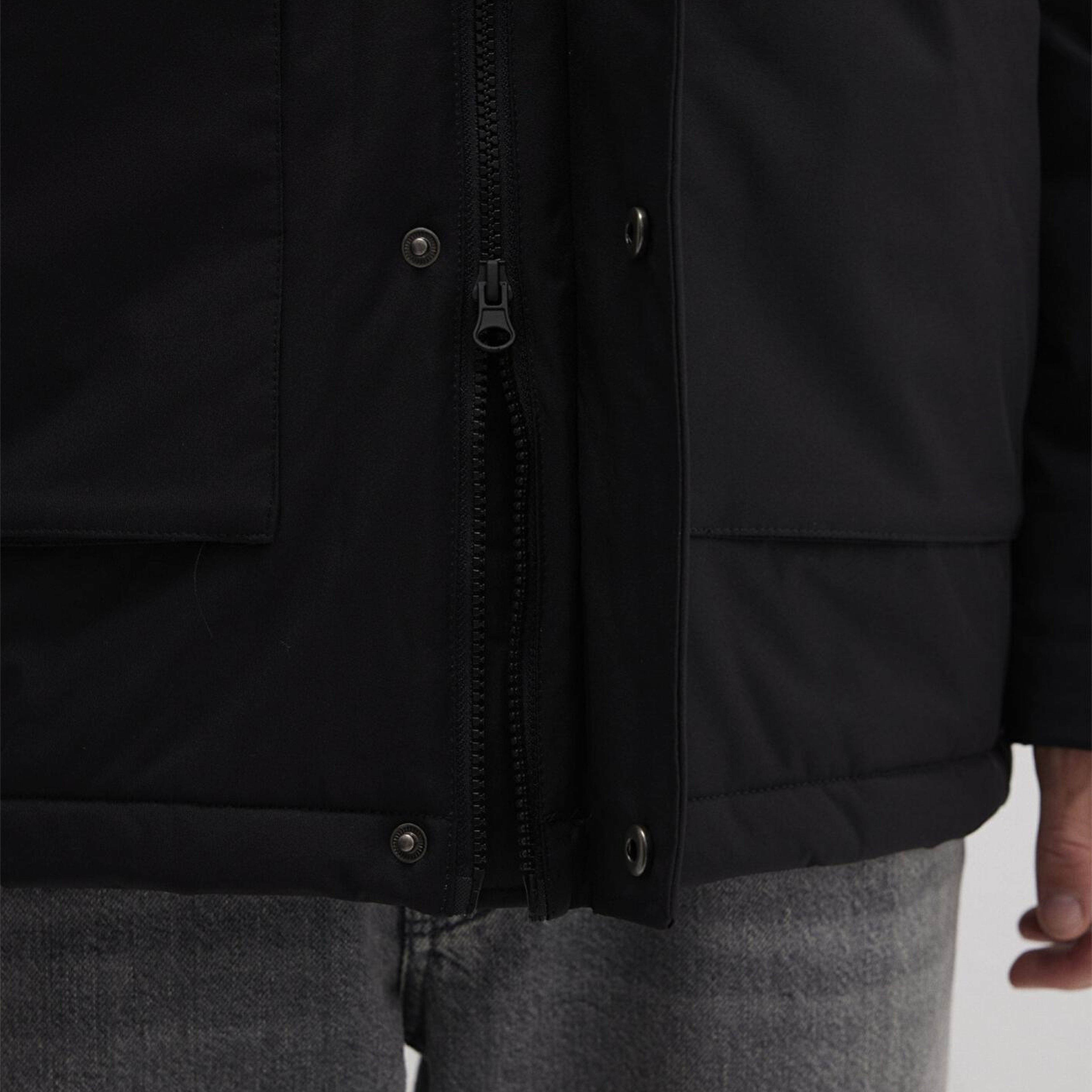 Mavi Kapüşonlu Siyah Parka Loose Fit / Bol Rahat Kesim 0110472-900