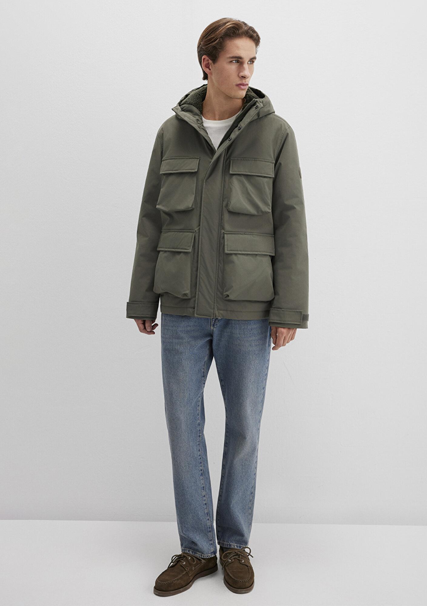 Mavi Kapüşonlu Yeşil Ceket Loose Fit / Bol Rahat Kesim 0110468-85485