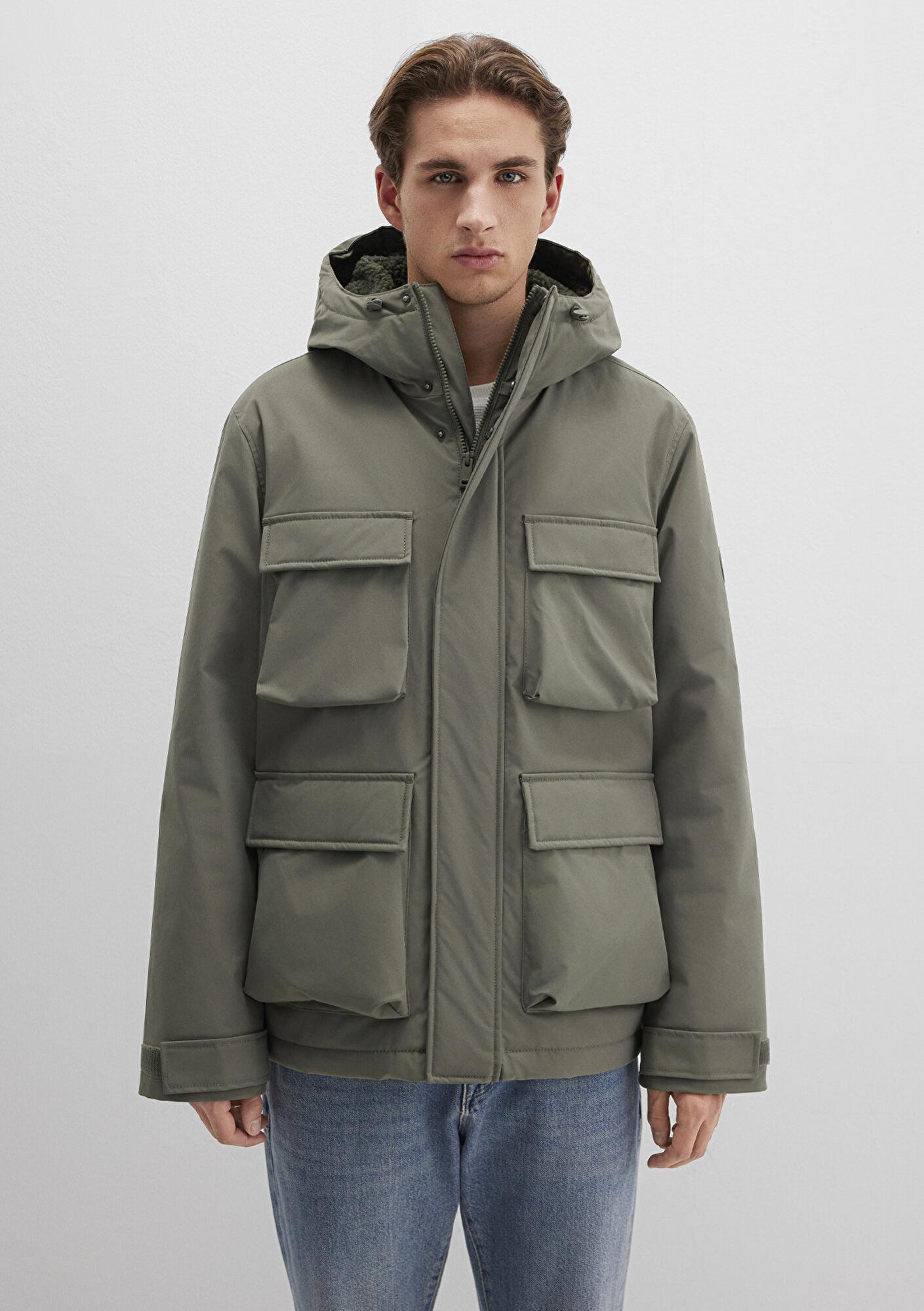 Mavi Kapüşonlu Yeşil Ceket Loose Fit / Bol Rahat Kesim 0110468-85485