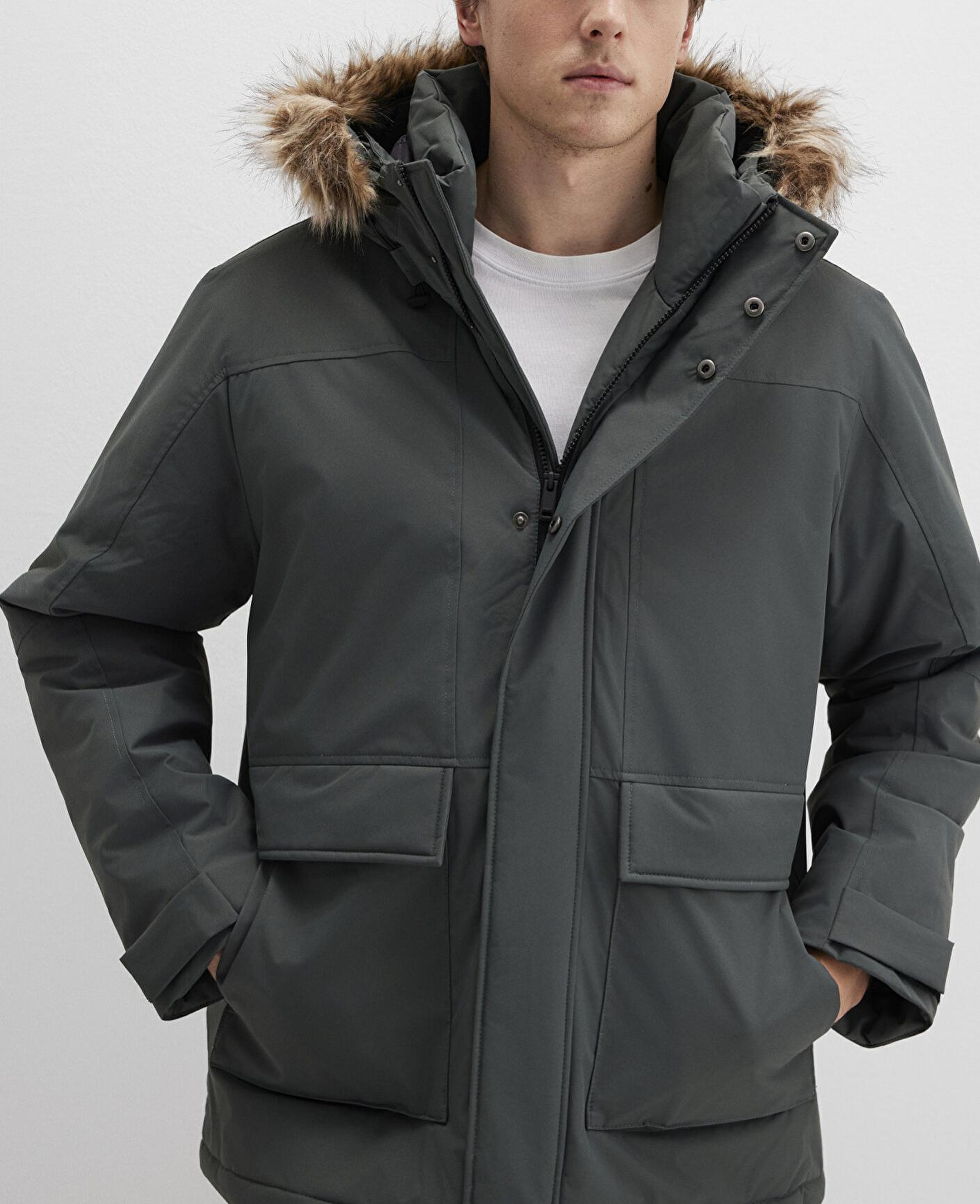 Mavi Kapüşonlu Yeşil Parka Loose Fit / Bol Rahat Kesim 0110472-71598