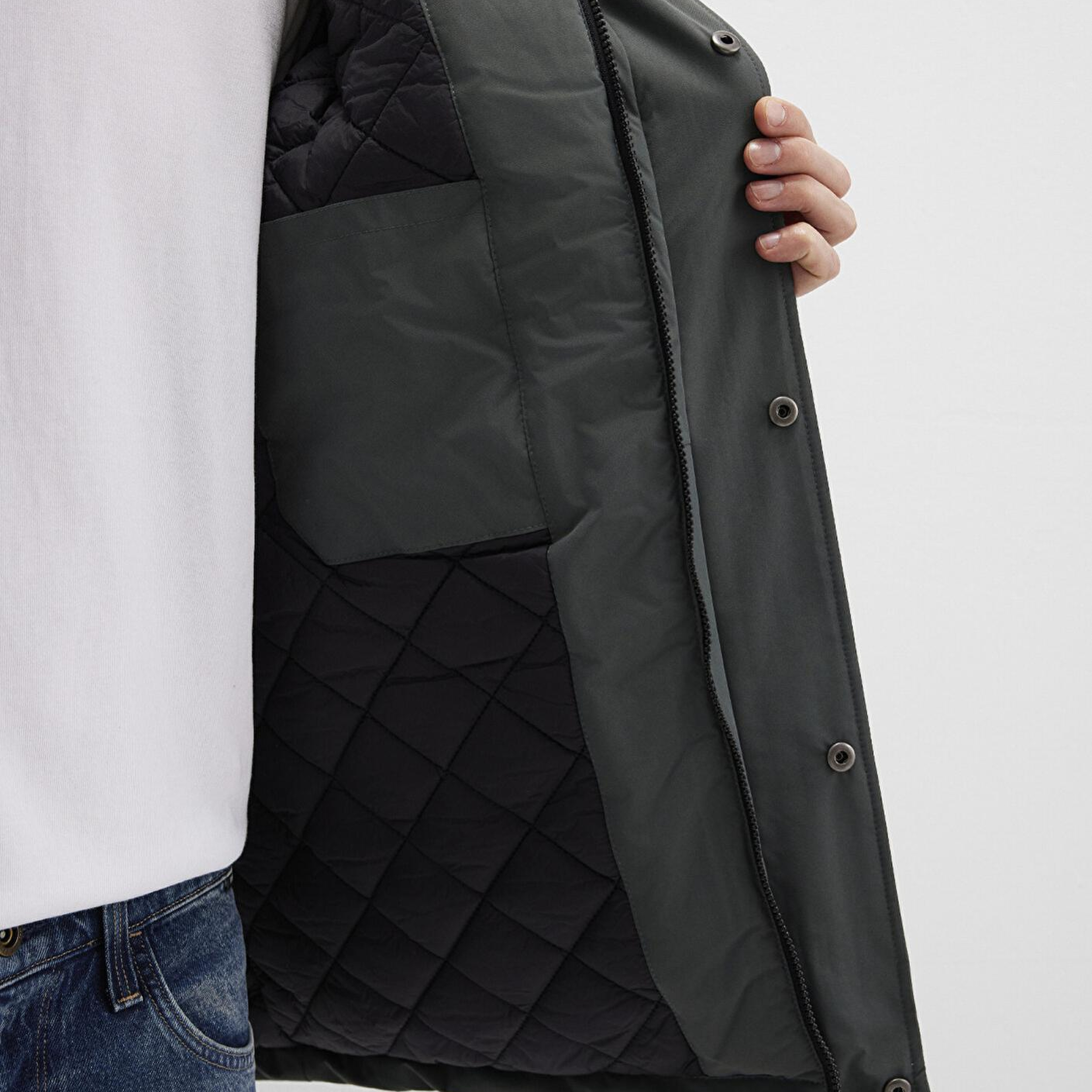 Mavi Kapüşonlu Yeşil Parka Loose Fit / Bol Rahat Kesim 0110472-71598