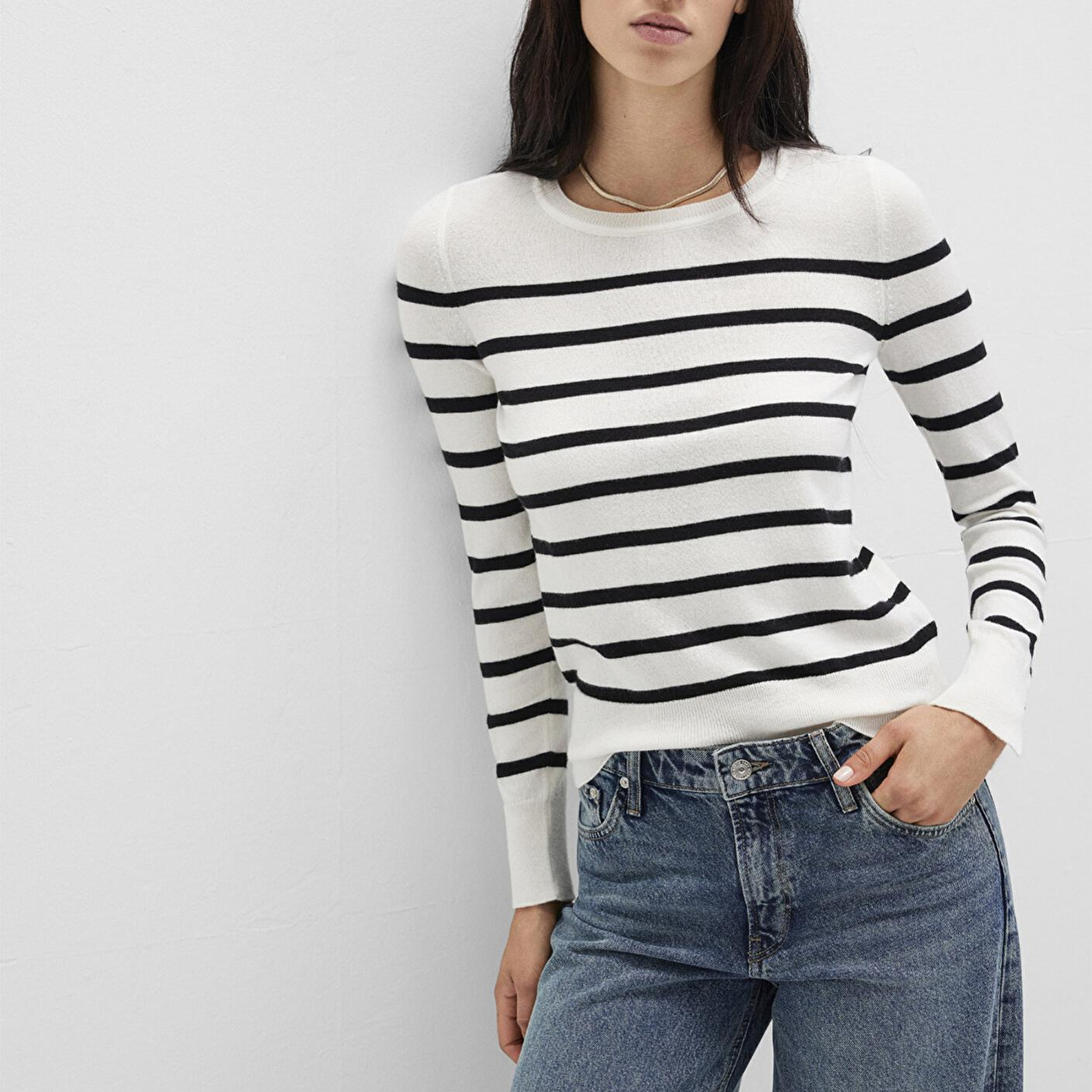 Mavi Bisiklet Yaka Çizgili Siyah Kazak Slim Fit / Dar Kesim 1710545-85407