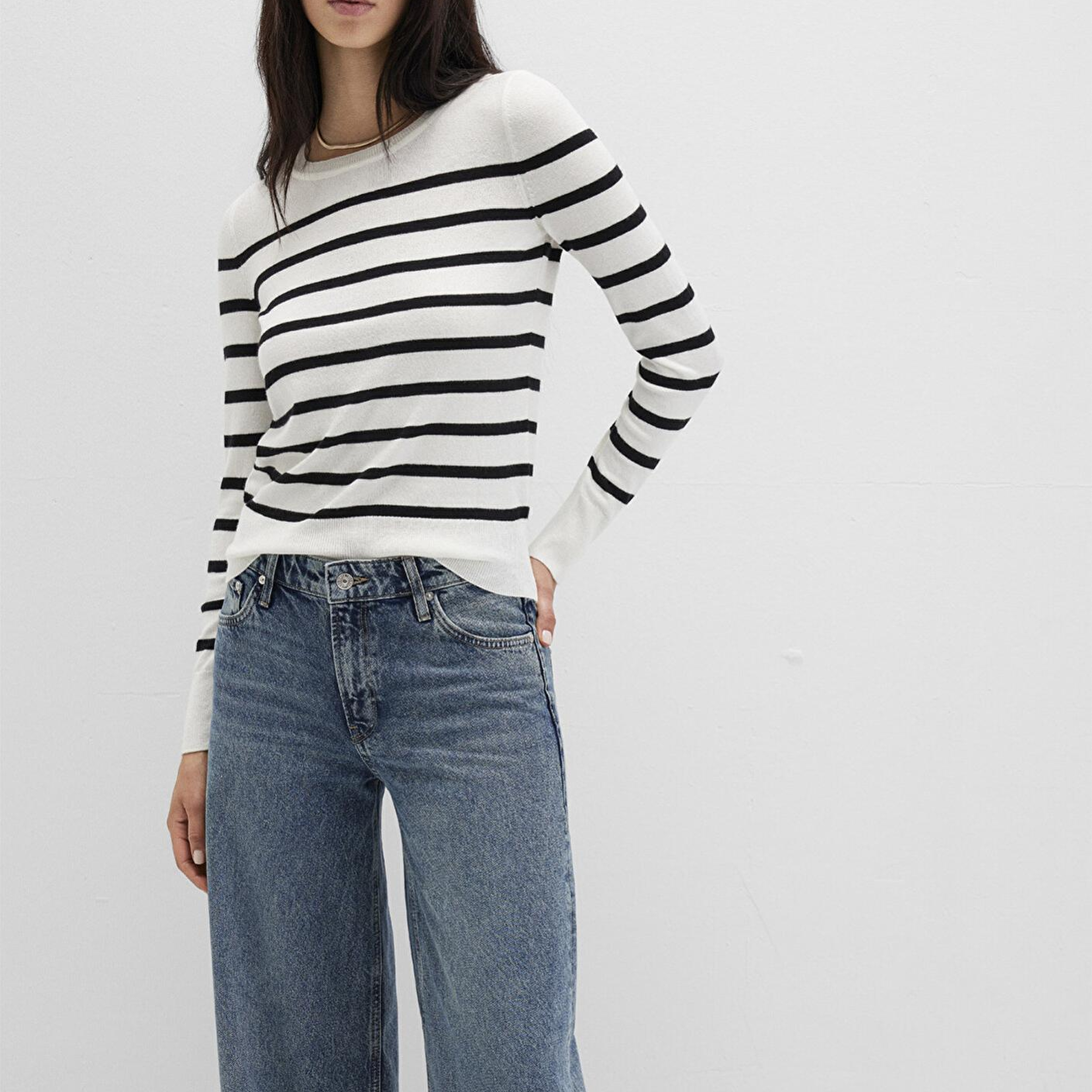 Mavi Bisiklet Yaka Çizgili Siyah Kazak Slim Fit / Dar Kesim 1710545-85407