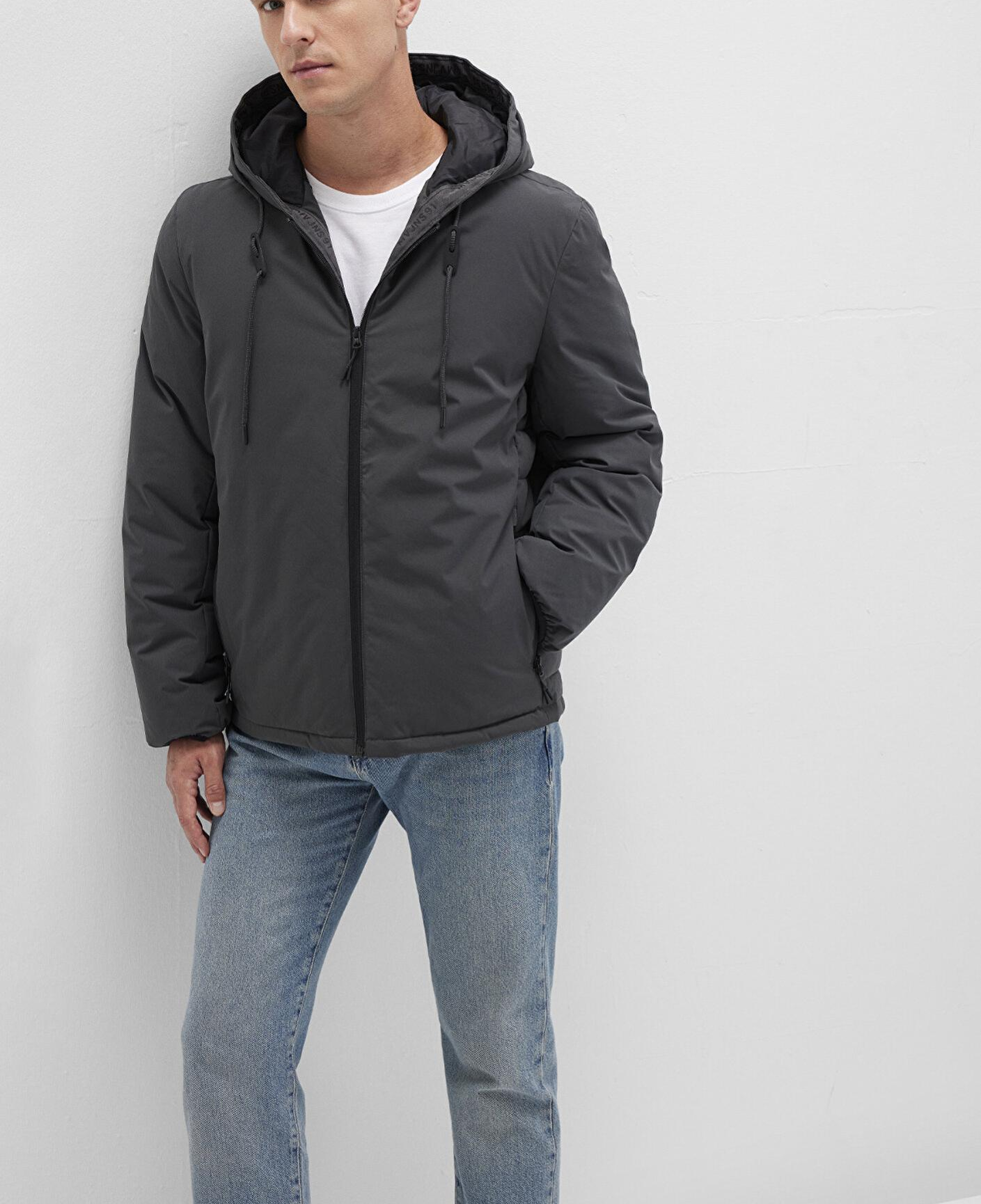 Mavi Kapüşonlu Antrasit Şişme Mont 0110352-86803