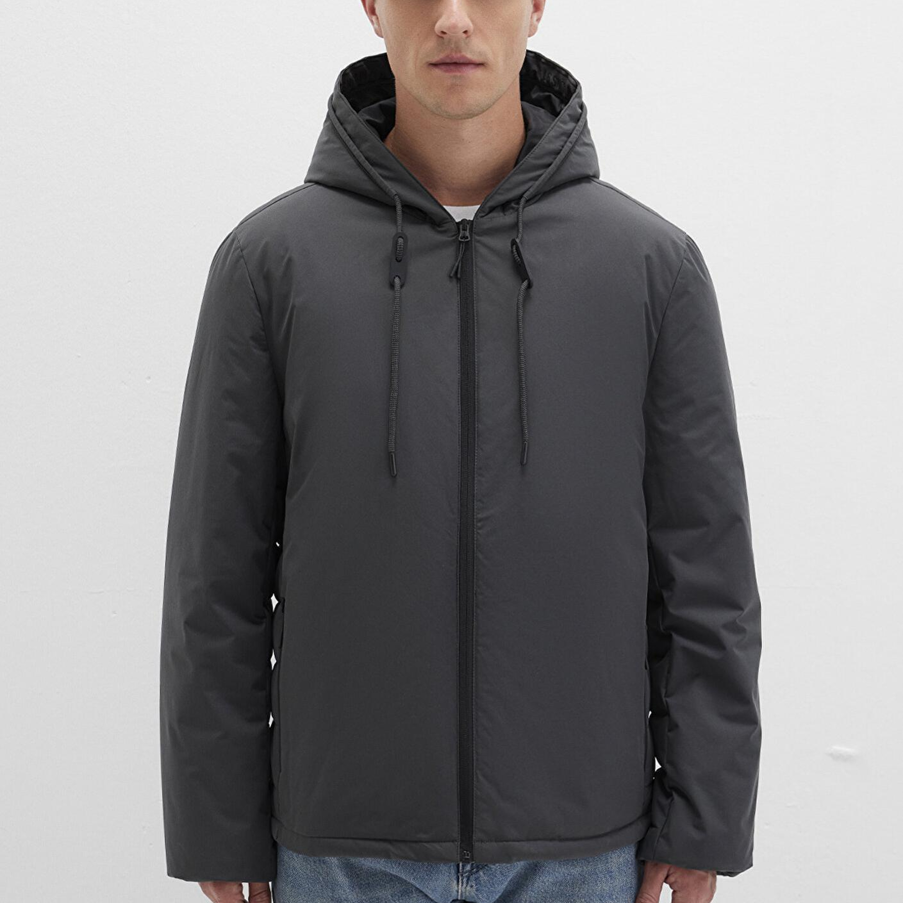 Mavi Kapüşonlu Antrasit Şişme Mont 0110352-86803