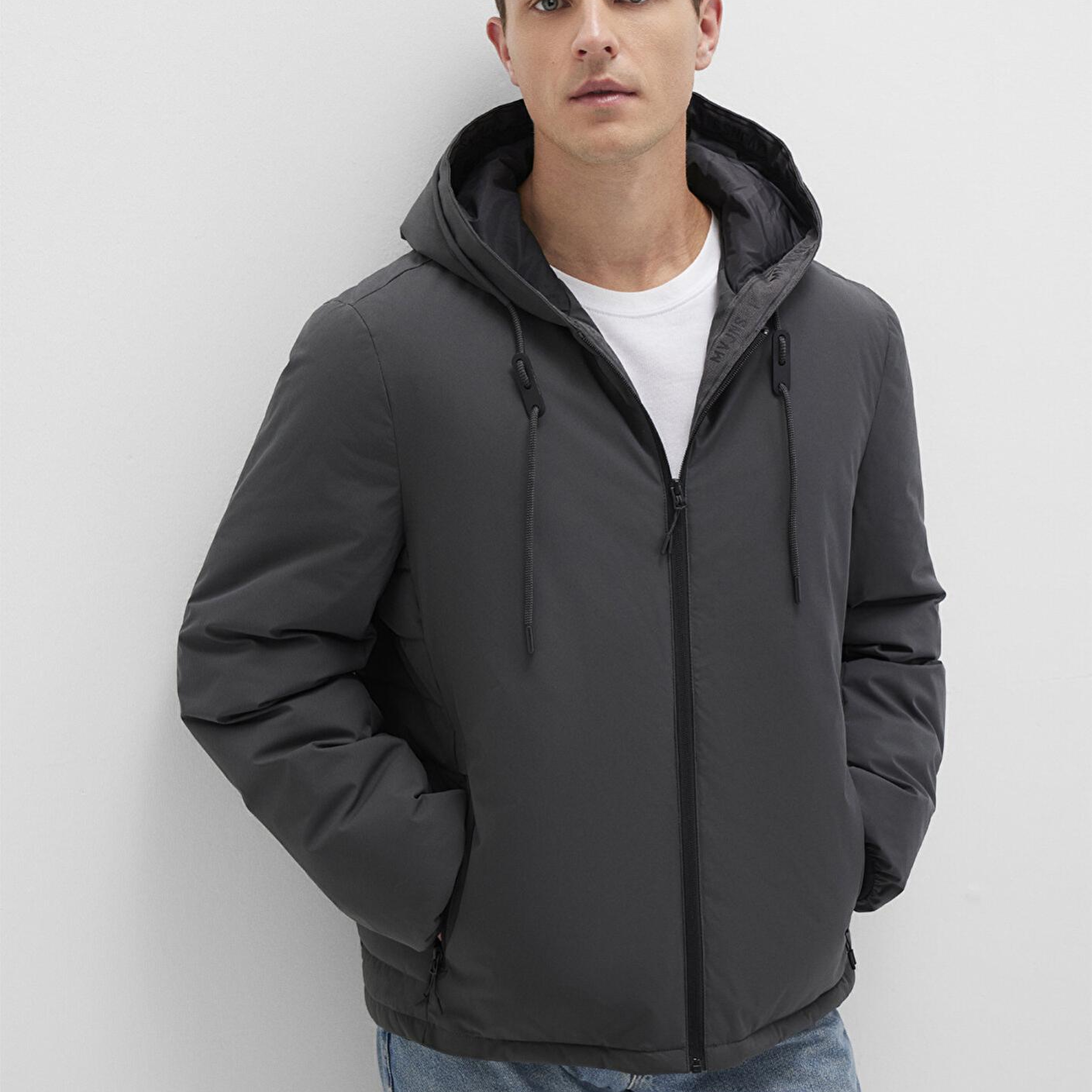 Mavi Kapüşonlu Antrasit Şişme Mont 0110352-86803