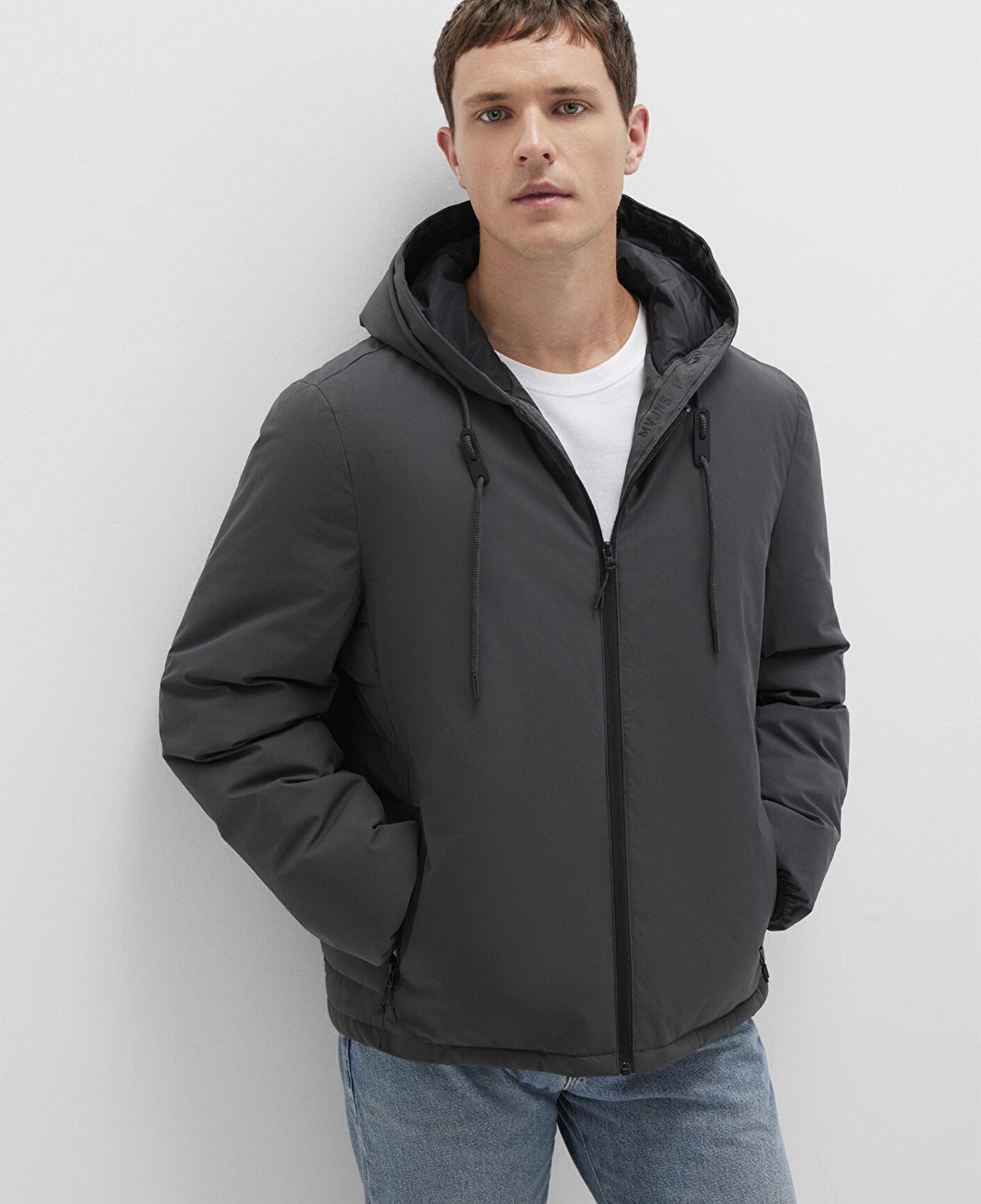 Mavi Kapüşonlu Antrasit Şişme Mont 0110352-86803